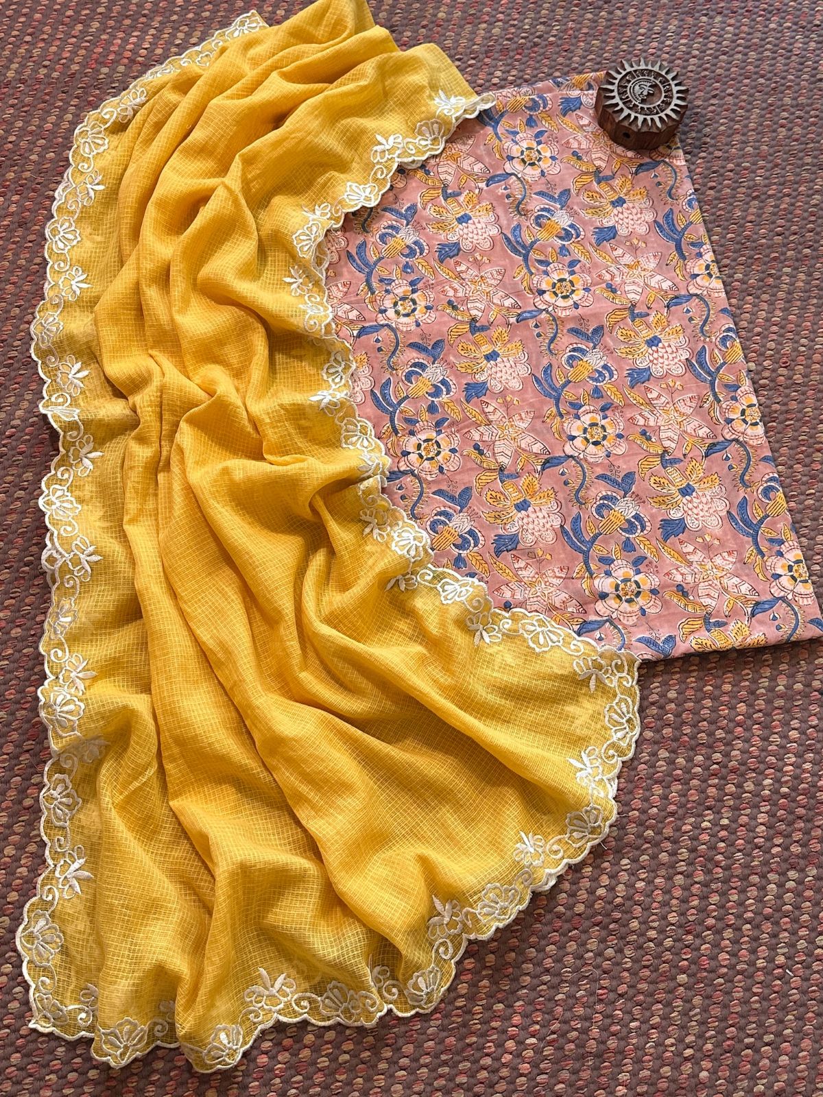 Pure Cotton Handblock Fabric with Exclusive Embroidered Dupatta