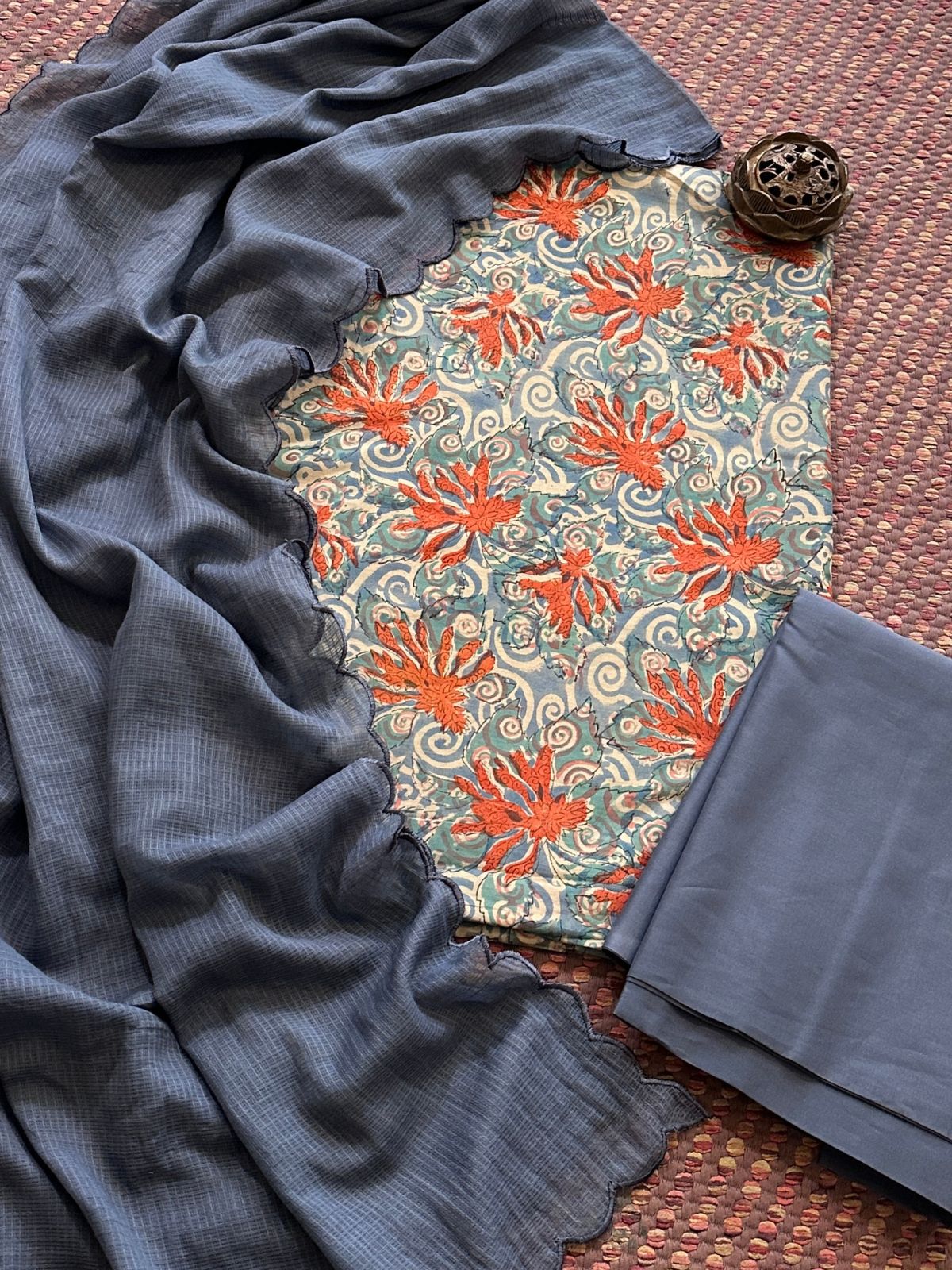 Pure Cotton Malmal handblocked Fabric Set with Kota Dupatta