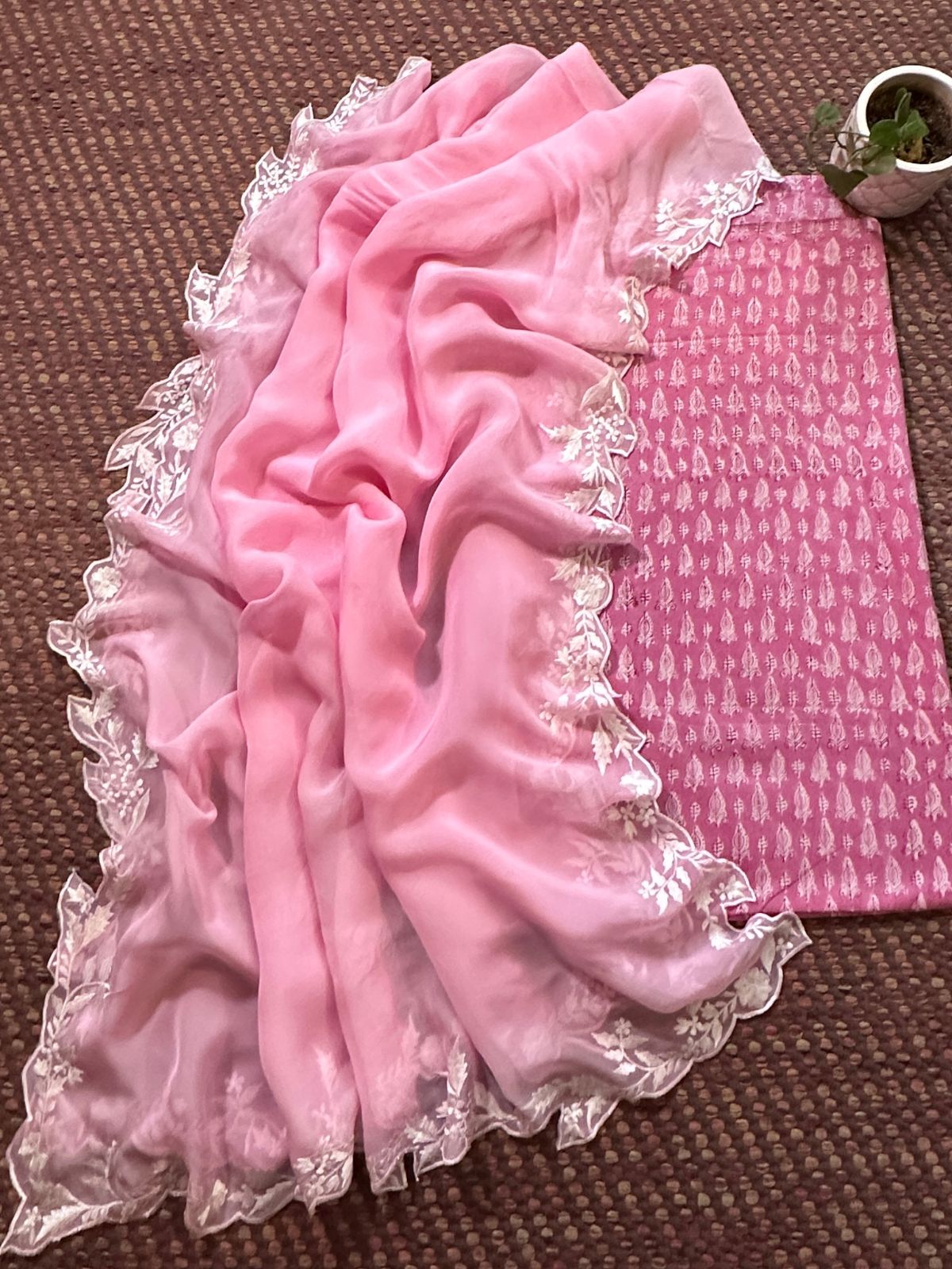 Pure Cotton Handblock Fabric with Embroidered Dupatta