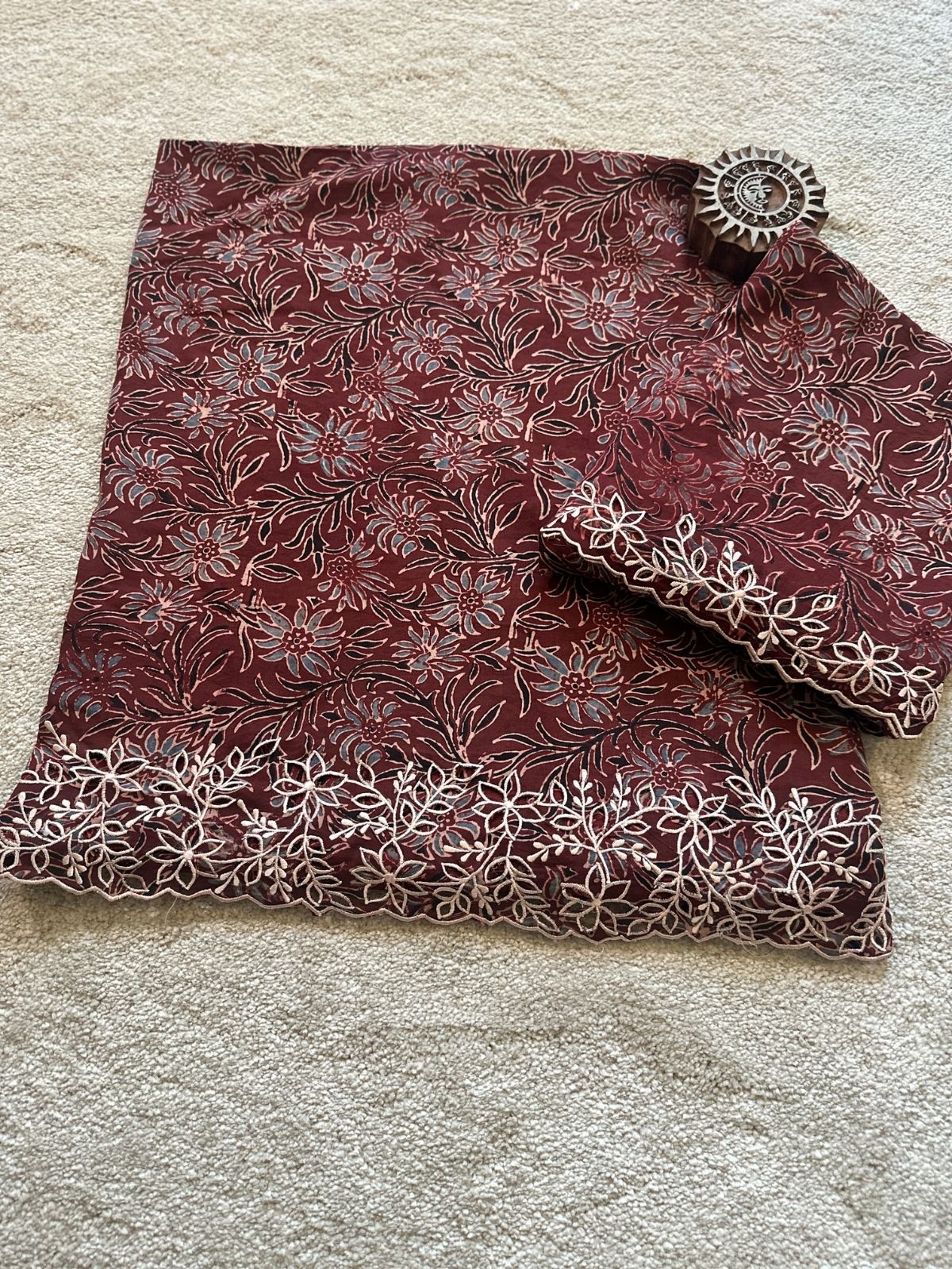 Exclusive Cutwork embroidered Ajrak Cotton Malmal Coord Set