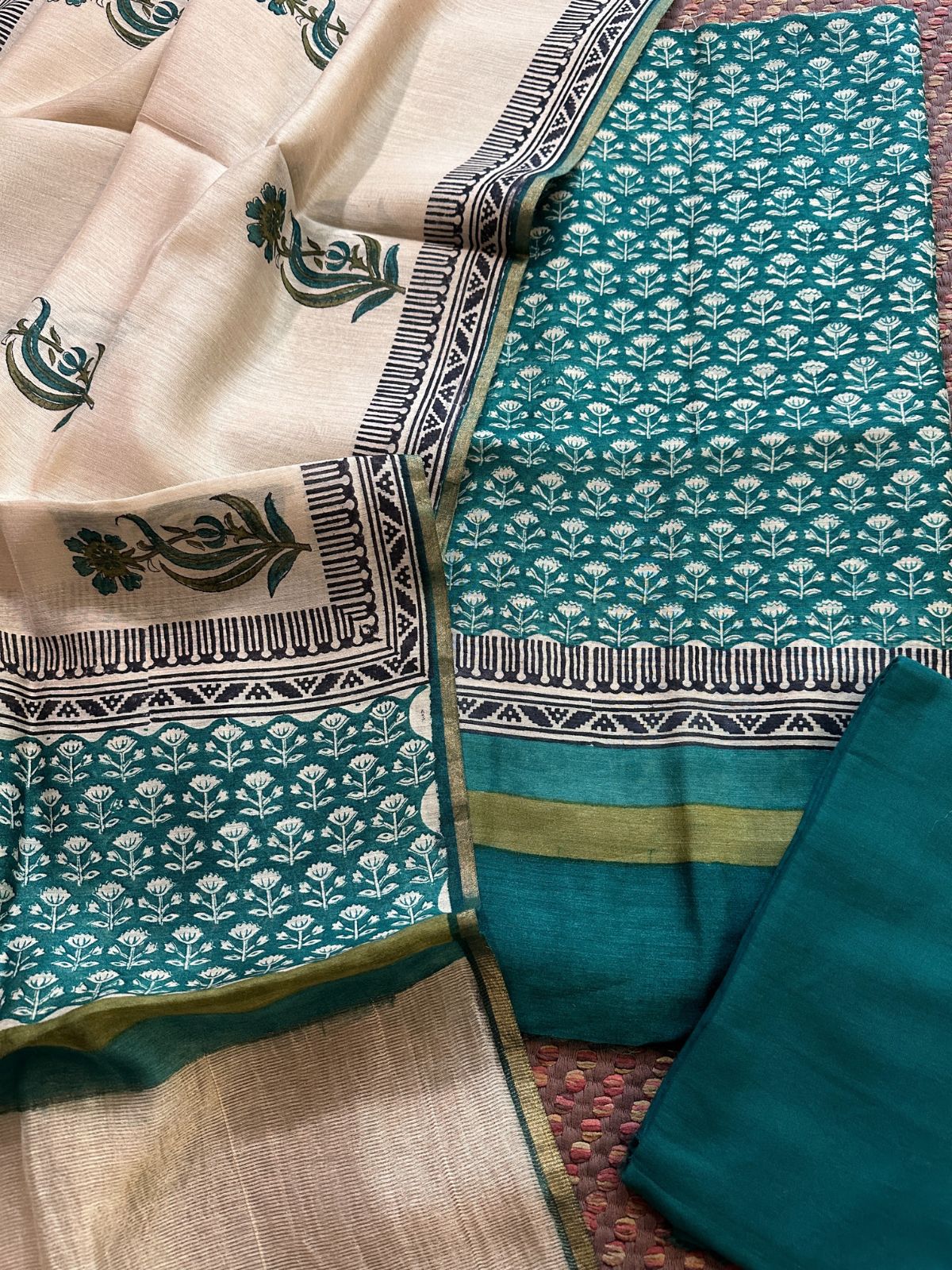 Premium Pure Tussar Silk Unstitched Set