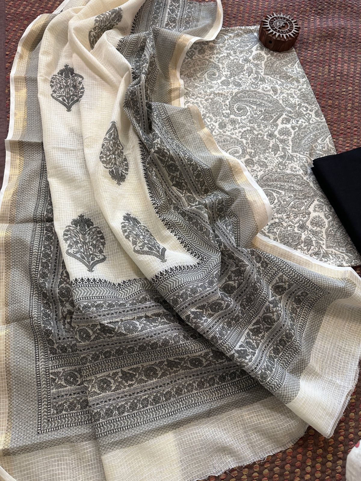 Pure Cotton Unstitched Set with Kota Dupatta