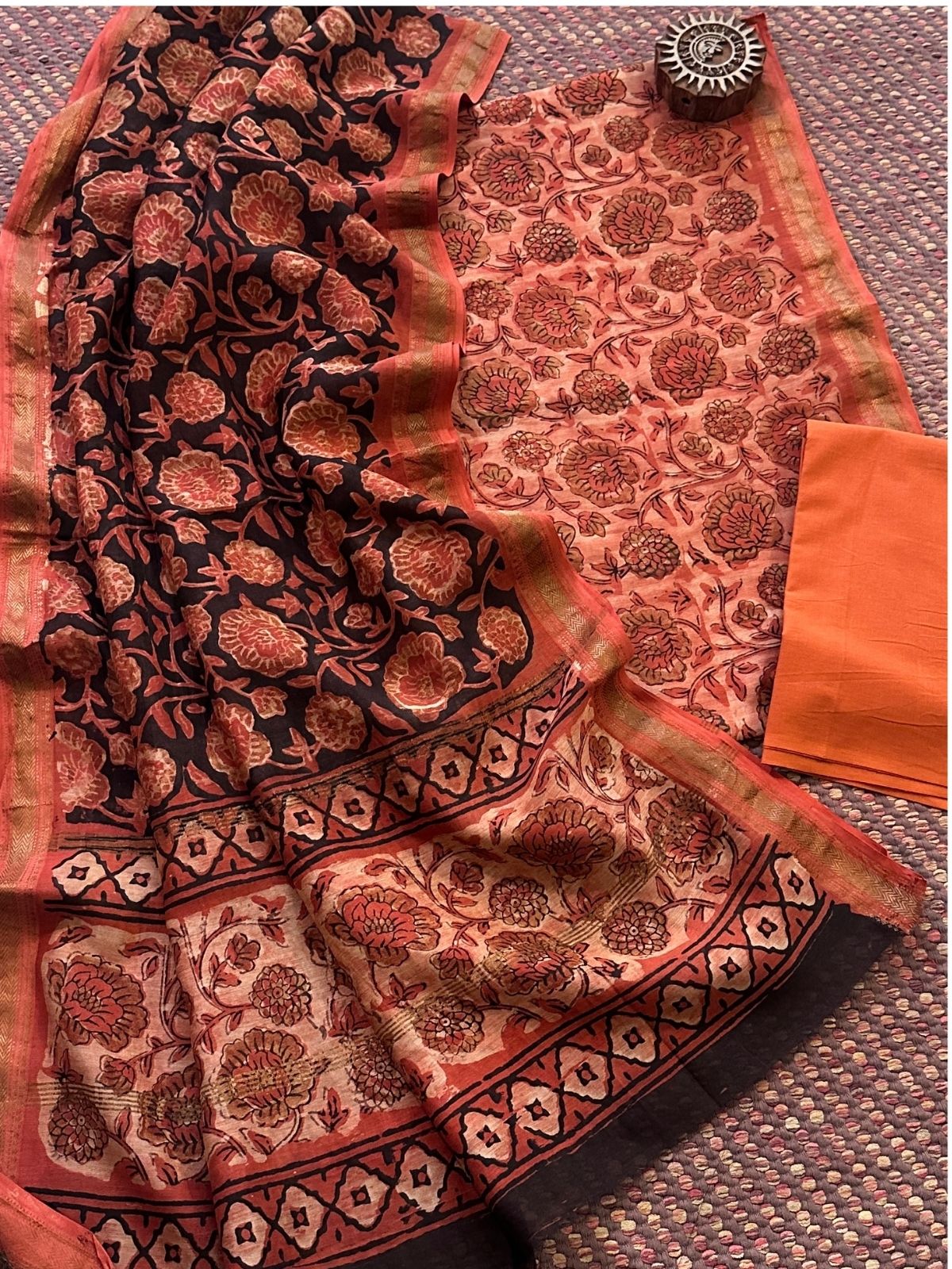 Vegetable Dyed Maheshwari Silk Unstitched Set