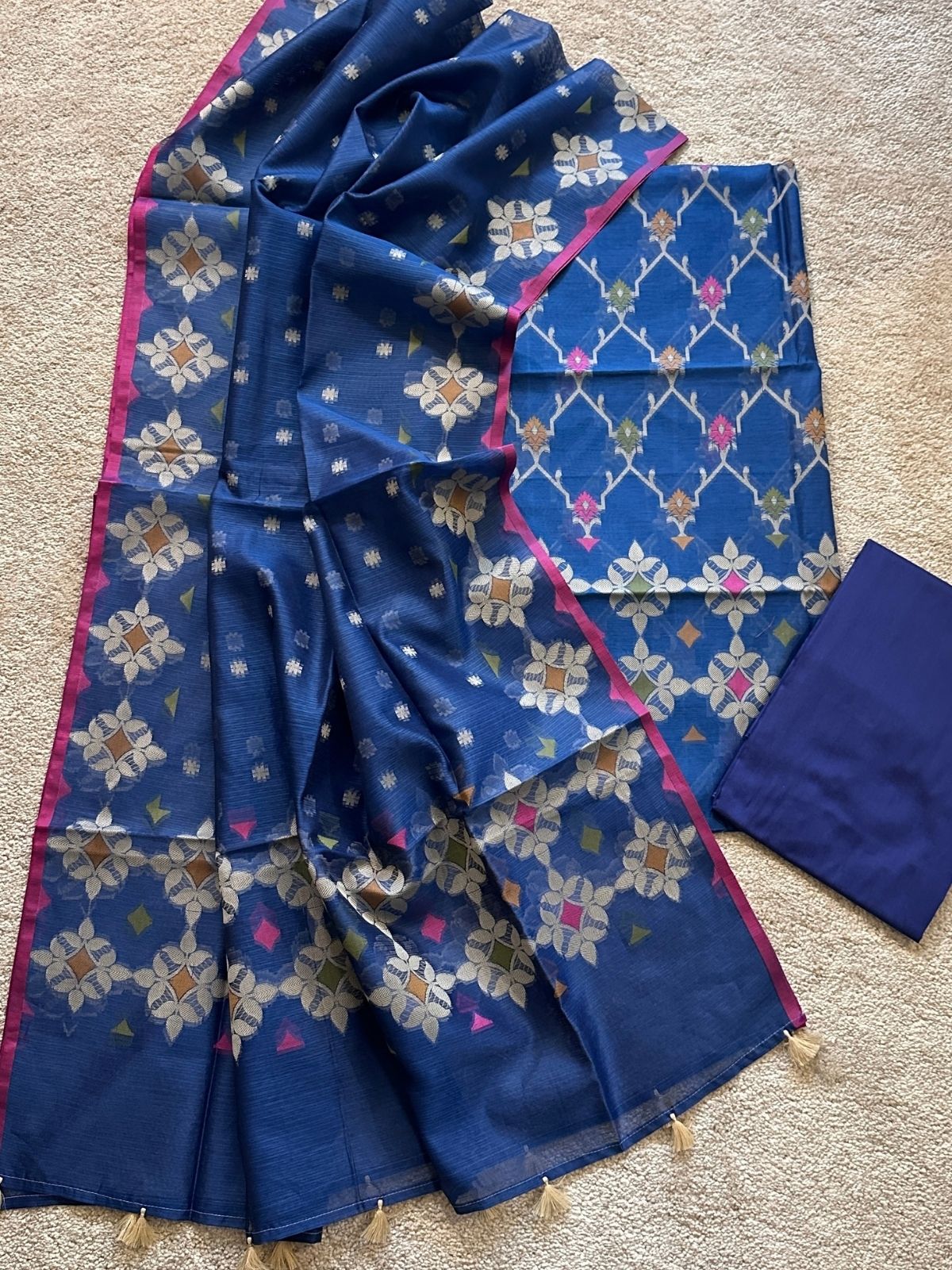 Blue Sapphire- Jamdani Cotton Unstitched Set
