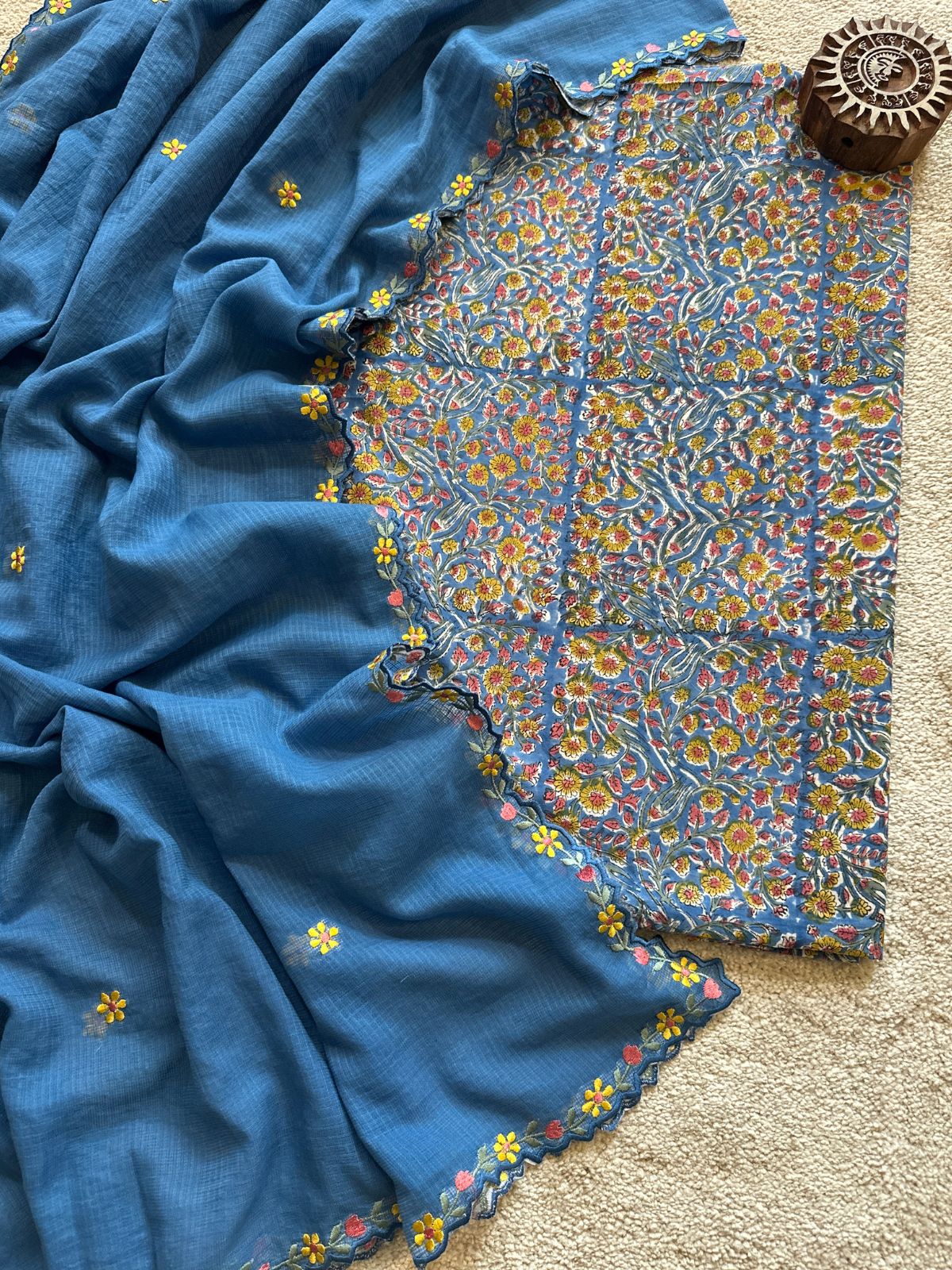 Pure Cotton Malmal Handblock Fabric with Exclusive Embroidered Dupatta