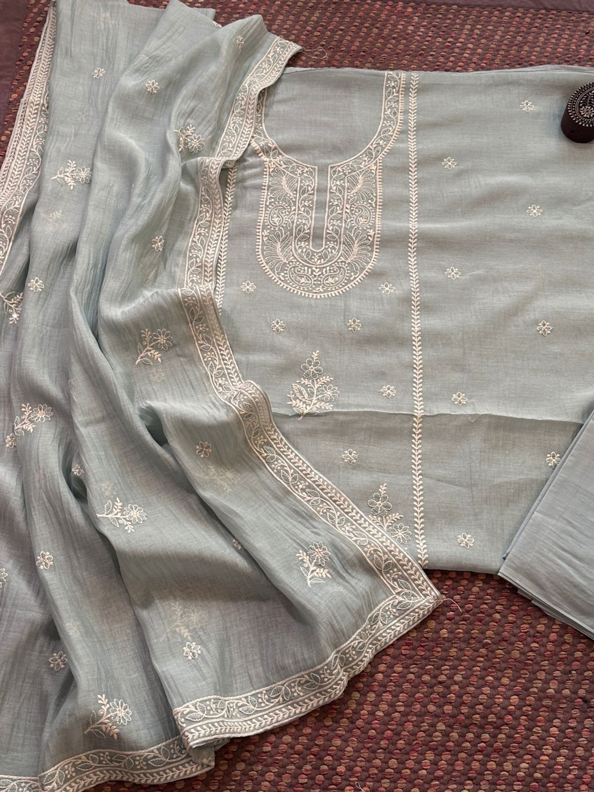 Malmal Maheshwari Silk Embroidered Unstitched Set