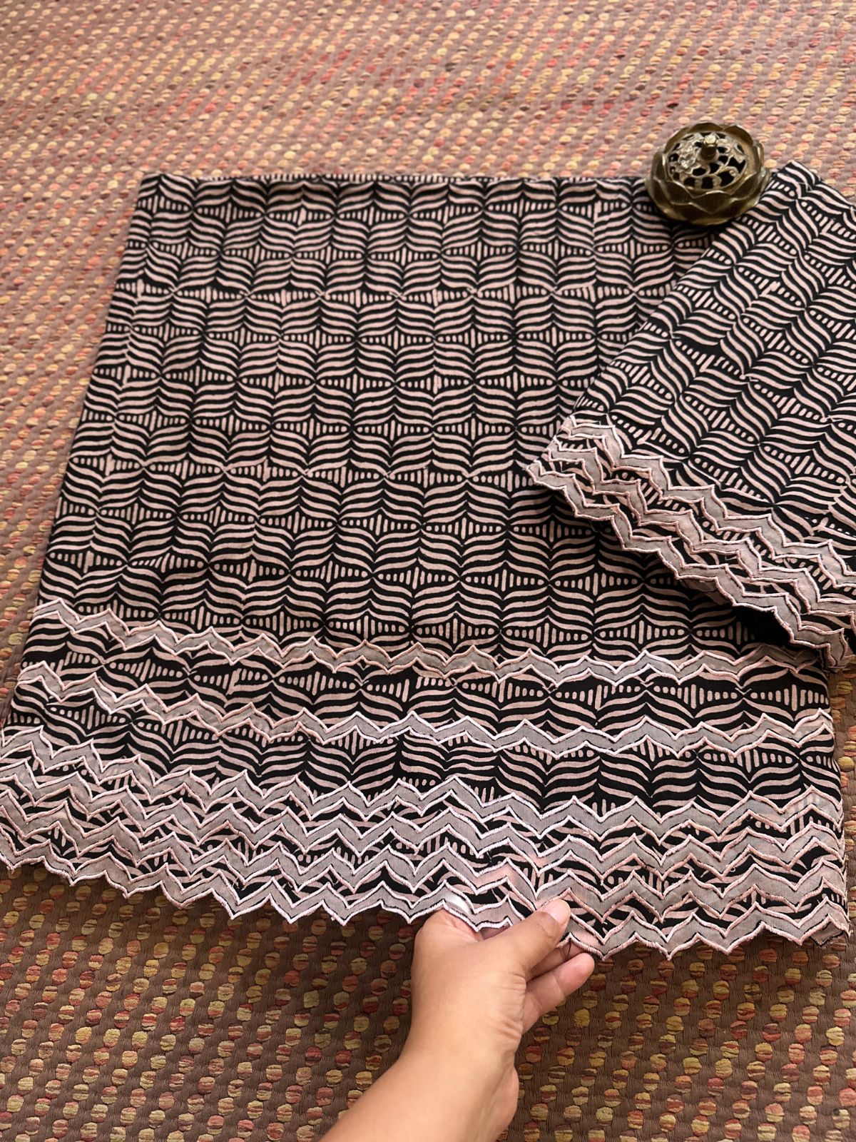 Exclusive Cutwork embroidered Ajrak Cotton Malmal Coord Set