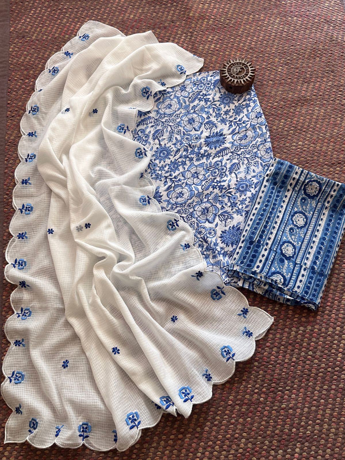 Pure Cotton Handblock Fabric with Embroidered Dupatta