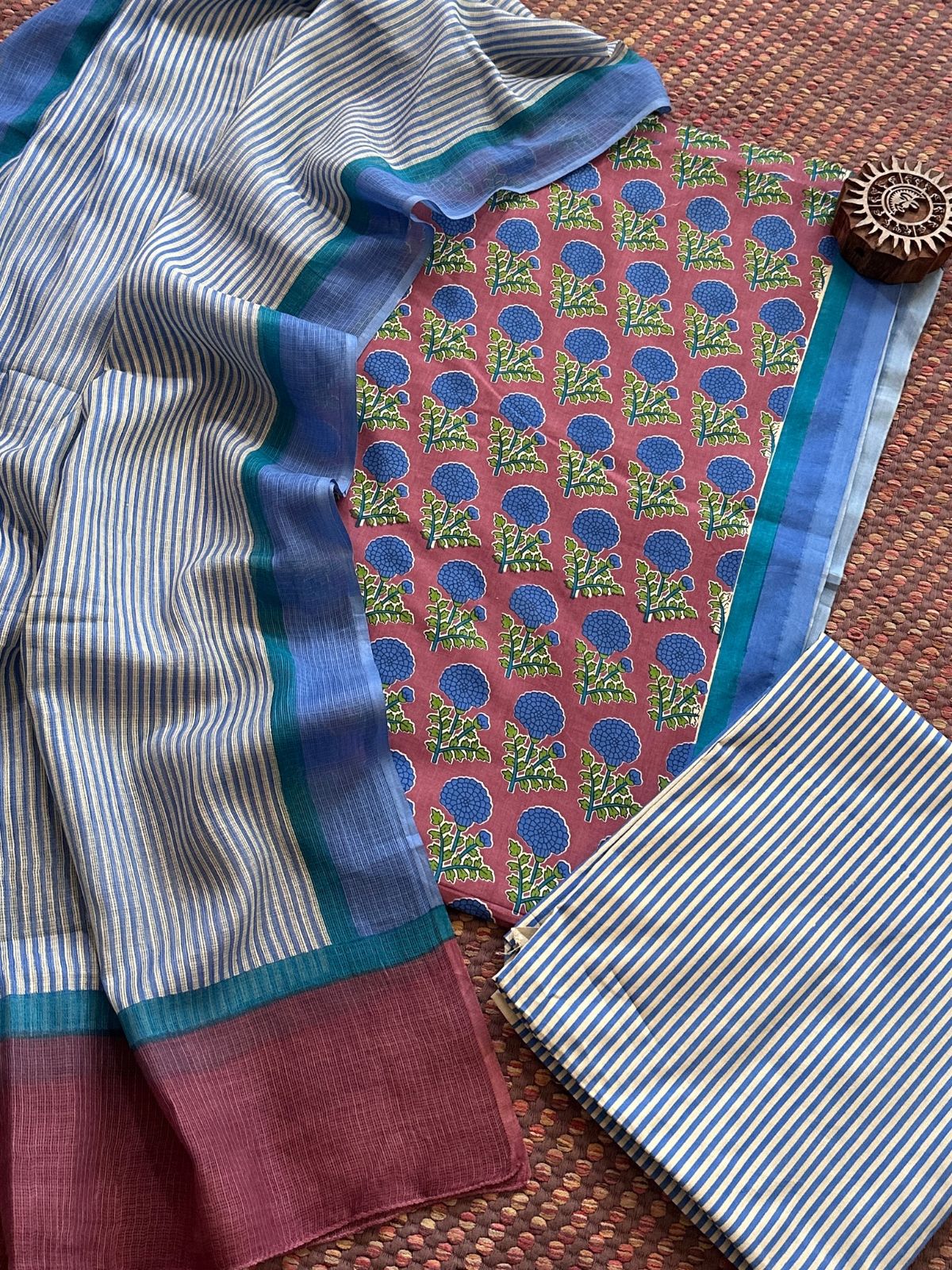 Pure Cotton Unstitched Set with Kota Dupatta