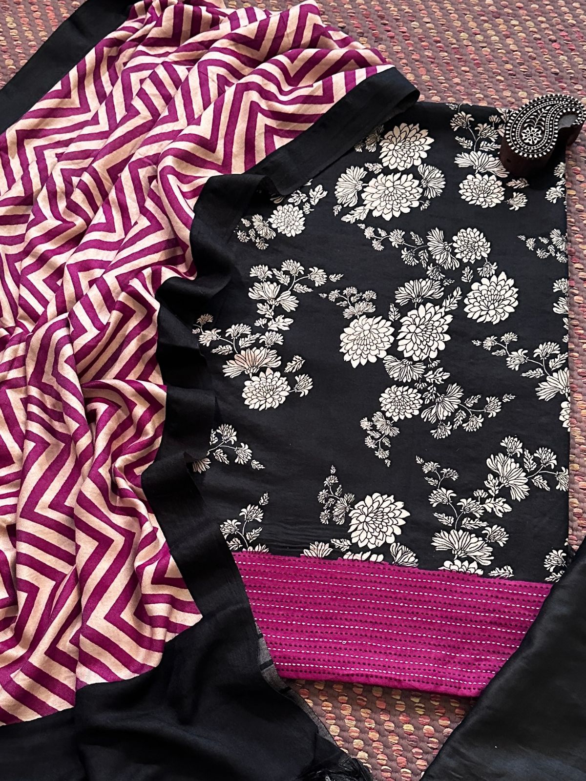 Spun Block Printed Unstitched Set