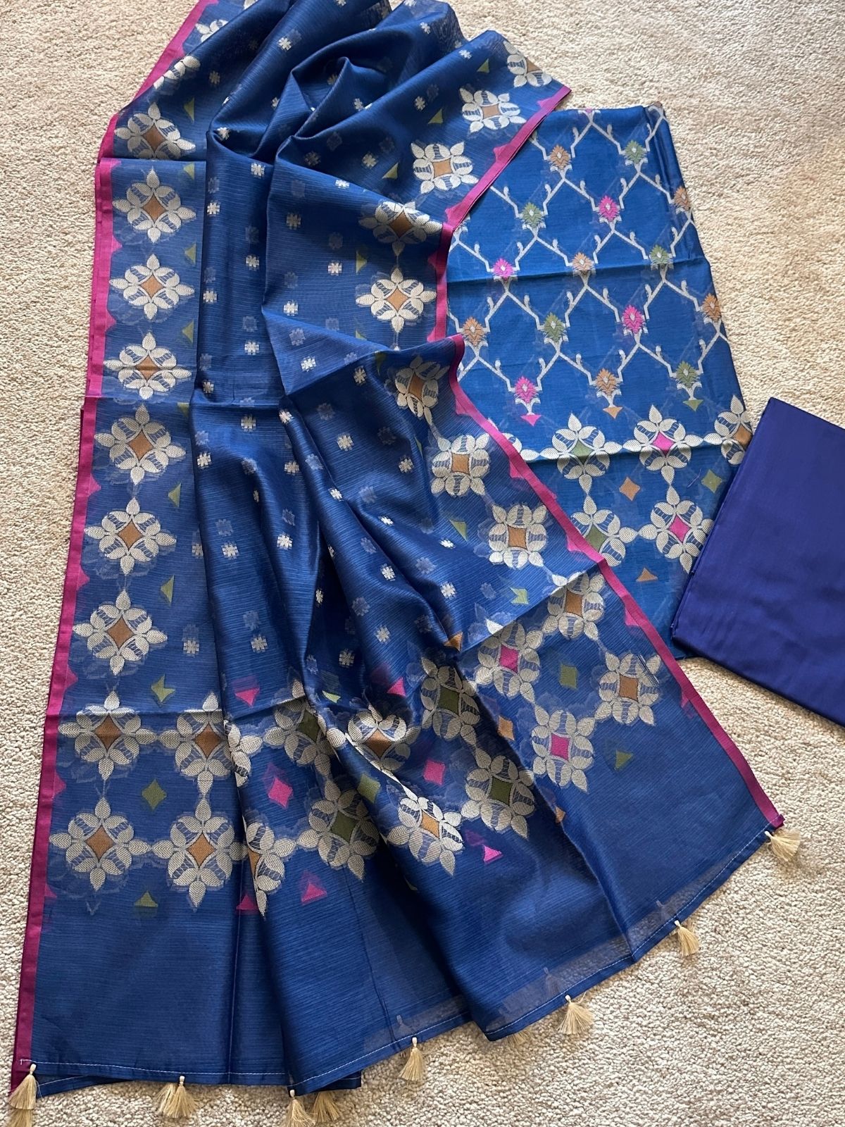 Blue Sapphire- Jamdani Cotton Unstitched Set