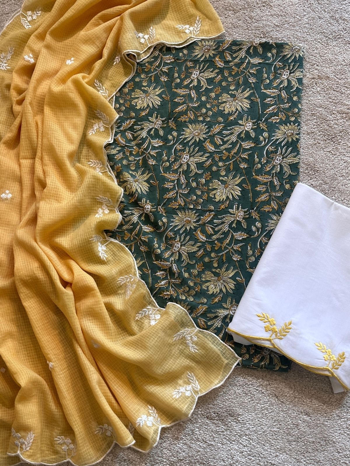 Panna Set- Hand-block Fabric with Embroidered Bottom & Dupatta