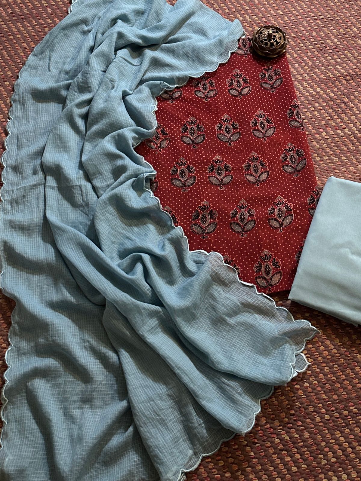 Pure Cotton Malmal Handblocked Ajrak Fabric Set