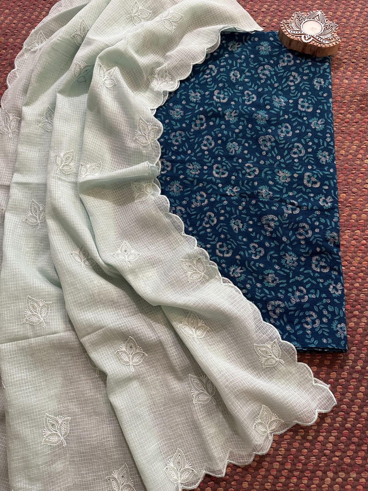 Pure Cotton Handblock Fabric with Embroidered Dupatta