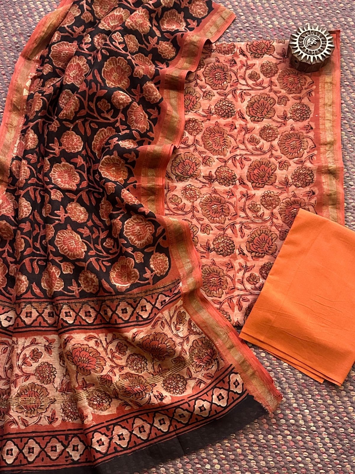 Vegetable Dyed Maheshwari Silk Unstitched Set