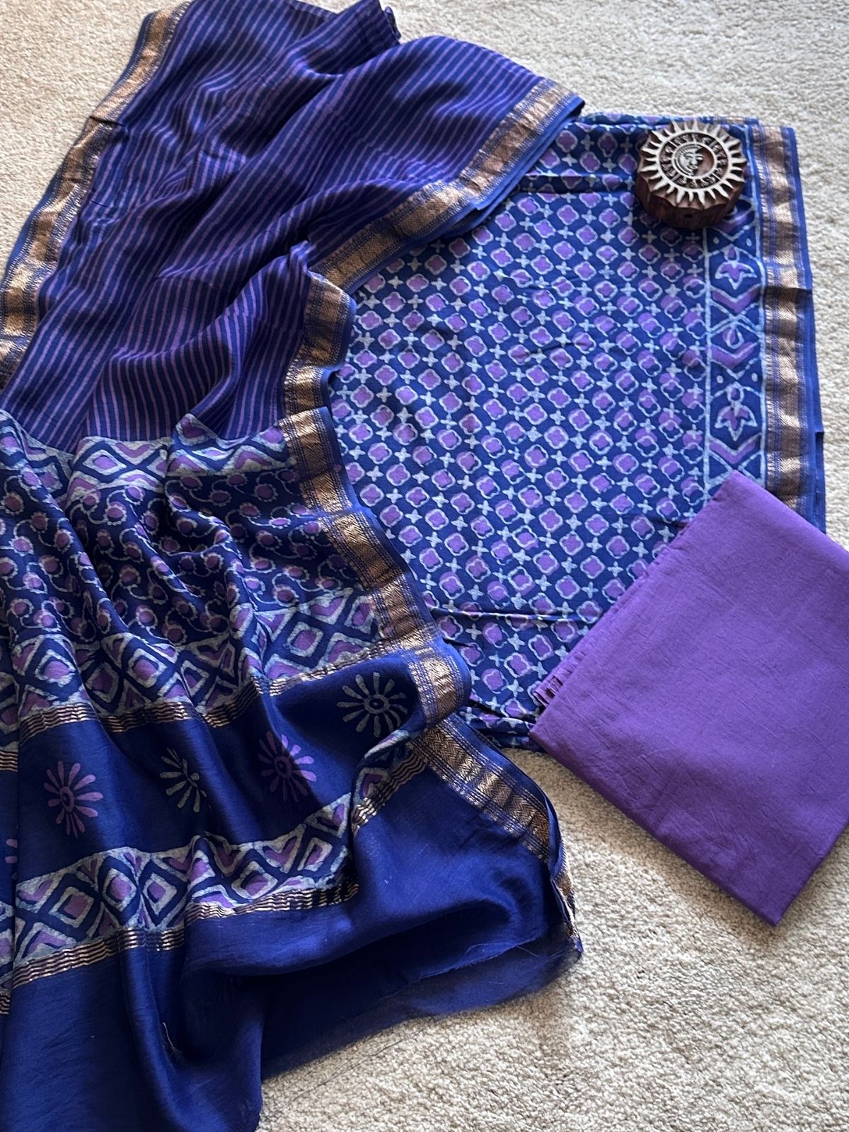 Purple Song - Maheshwari Silk Unstitched Set