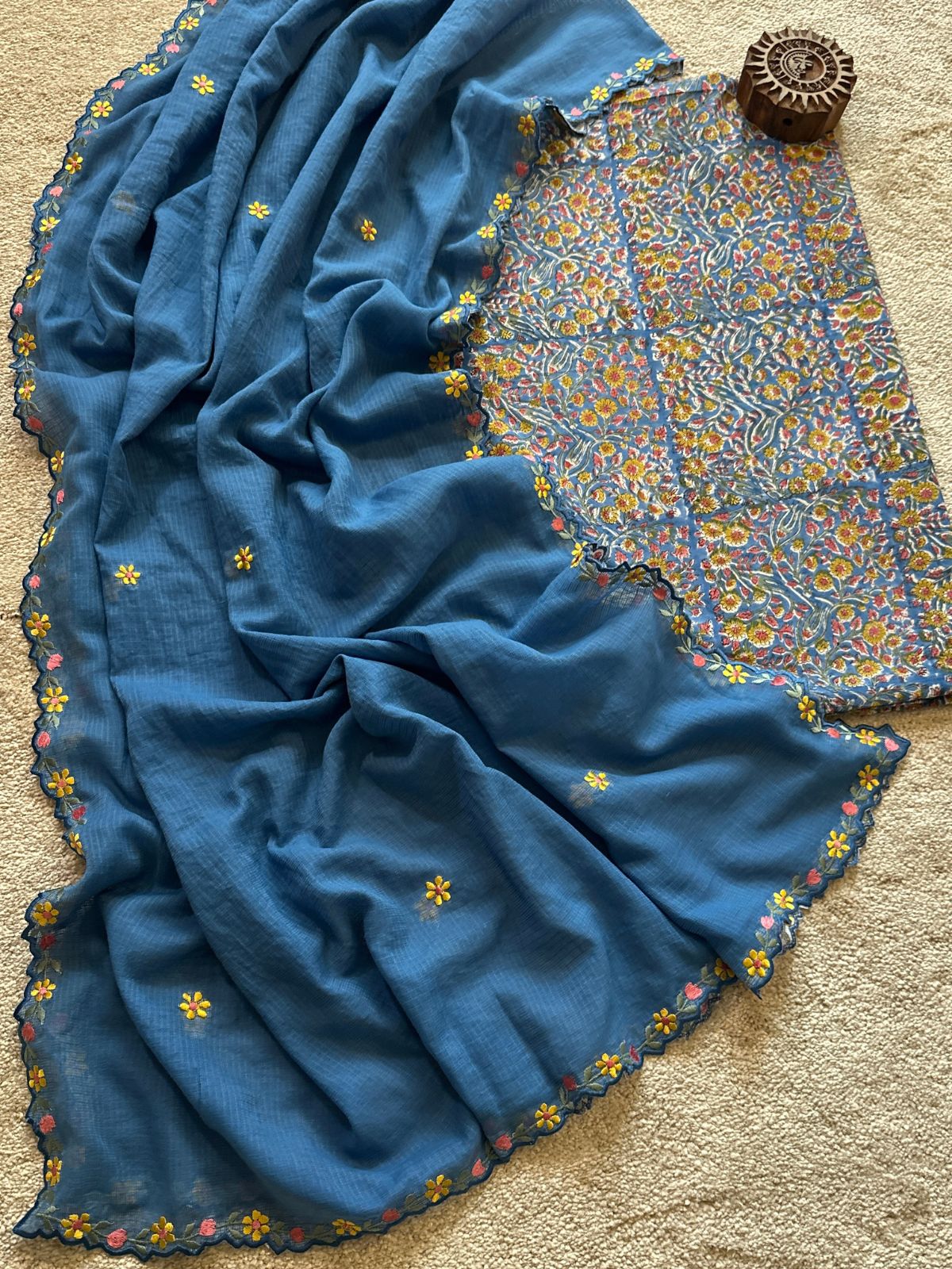 Pure Cotton Malmal Handblock Fabric with Exclusive Embroidered Dupatta