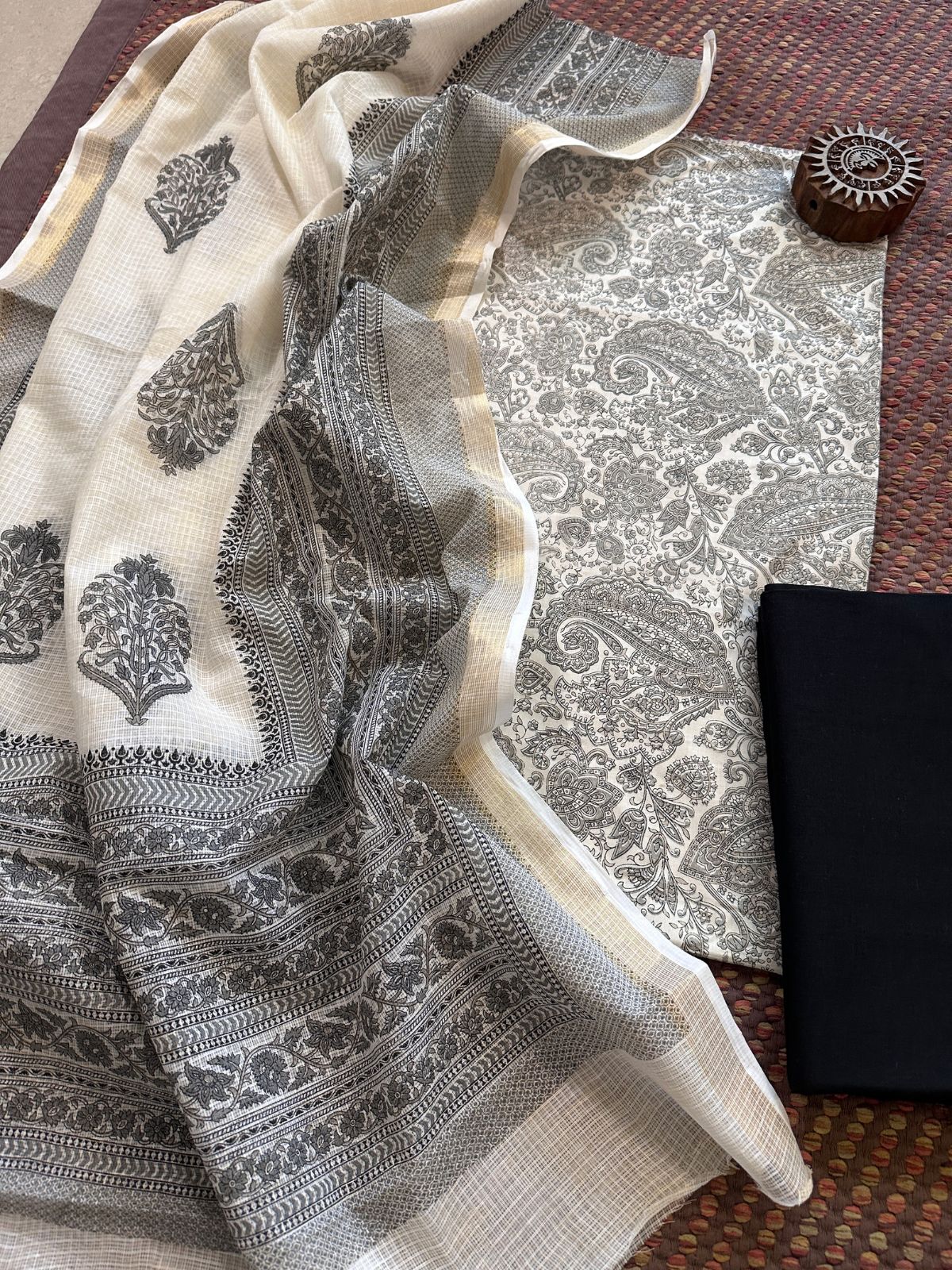 Pure Cotton Unstitched Set with Kota Dupatta