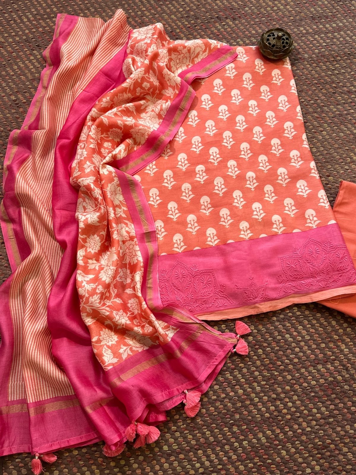 Premium Maheshwari Silk Unstitched Set