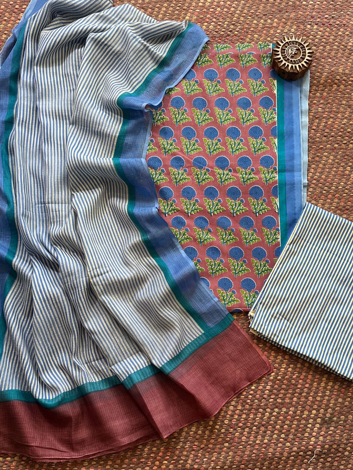 Pure Cotton Unstitched Set with Kota Dupatta