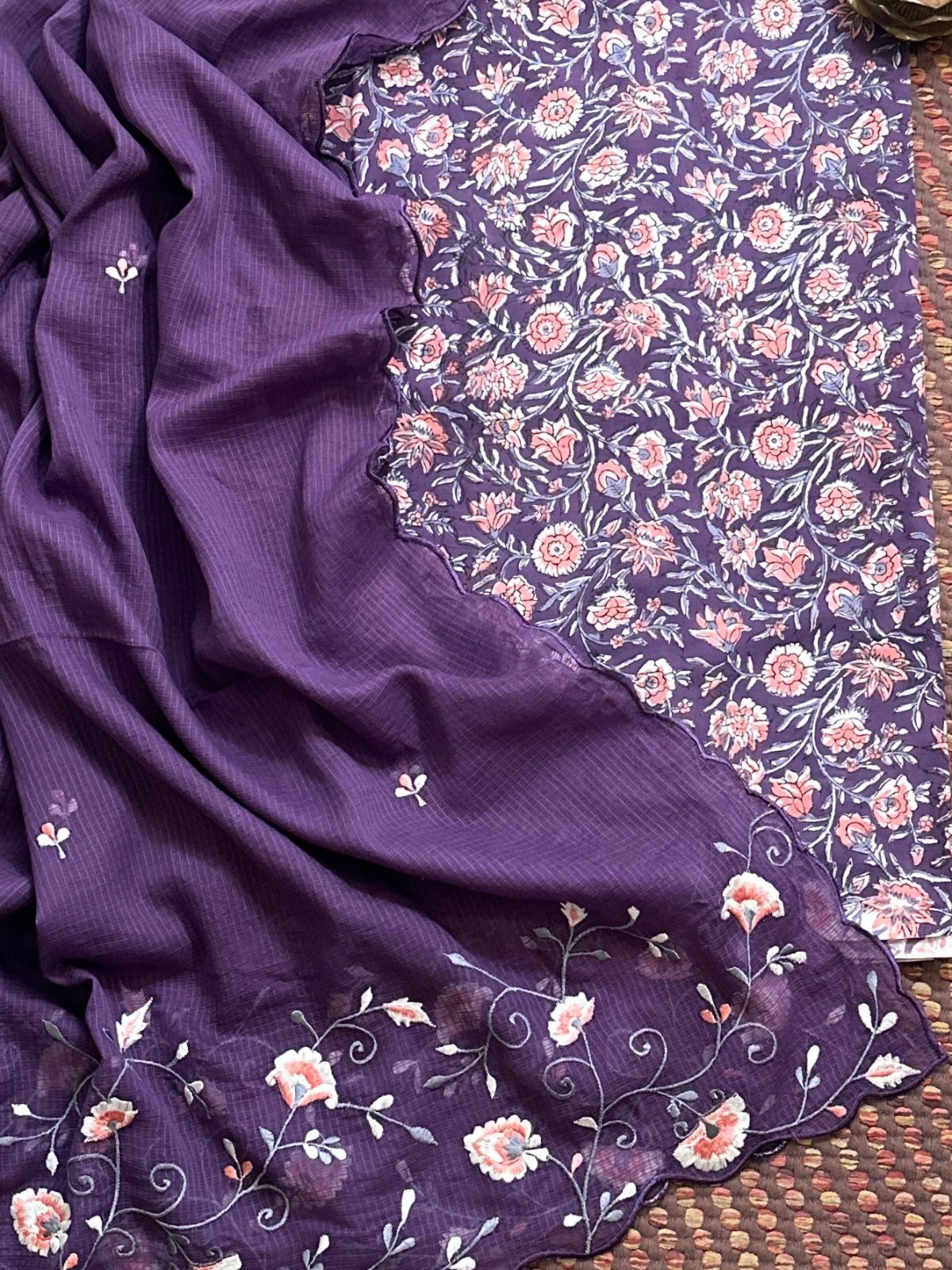 Pure Cotton Handblock Fabric with Embroidered Dupatta