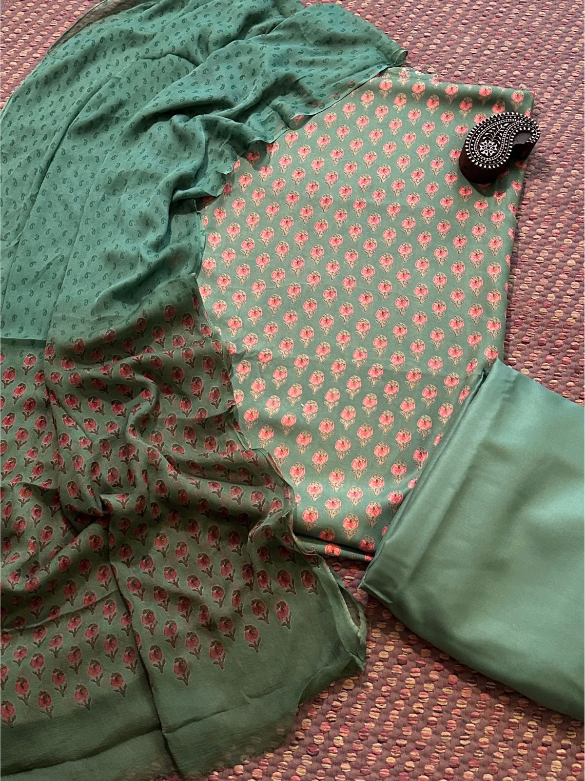 Spun Block Printed Unstitched Set