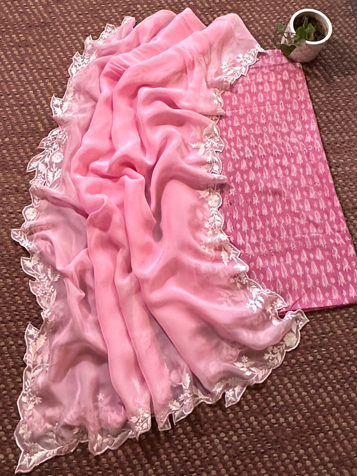 Pure Cotton Handblock Fabric with Embroidered Dupatta