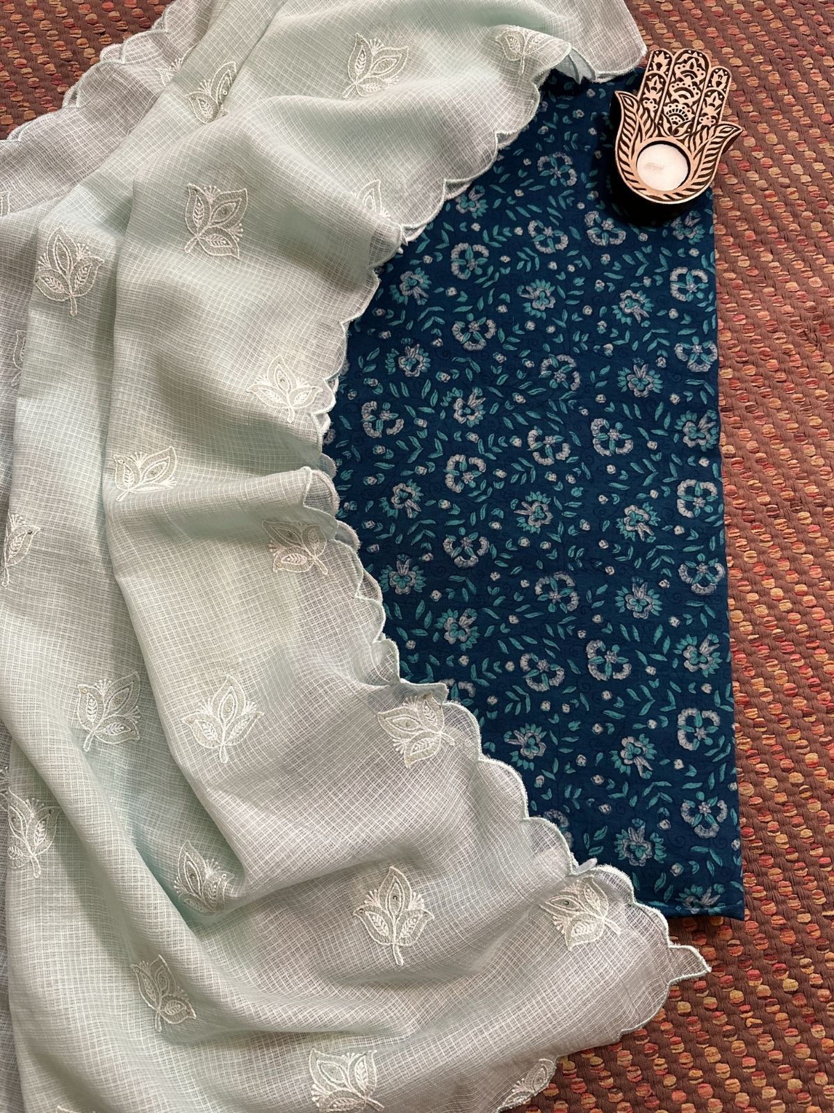 Pure Cotton Hand Block Fabric with Kota Doria Dupatta