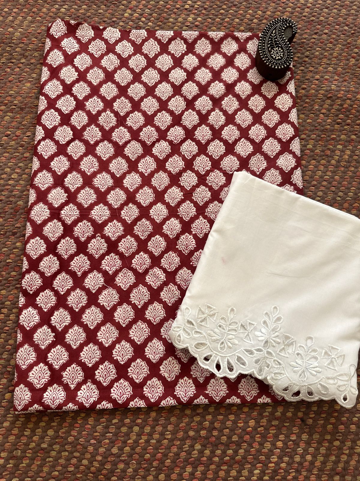 Pure Cotton fabric with Cutwork Bottom Unstitched Set