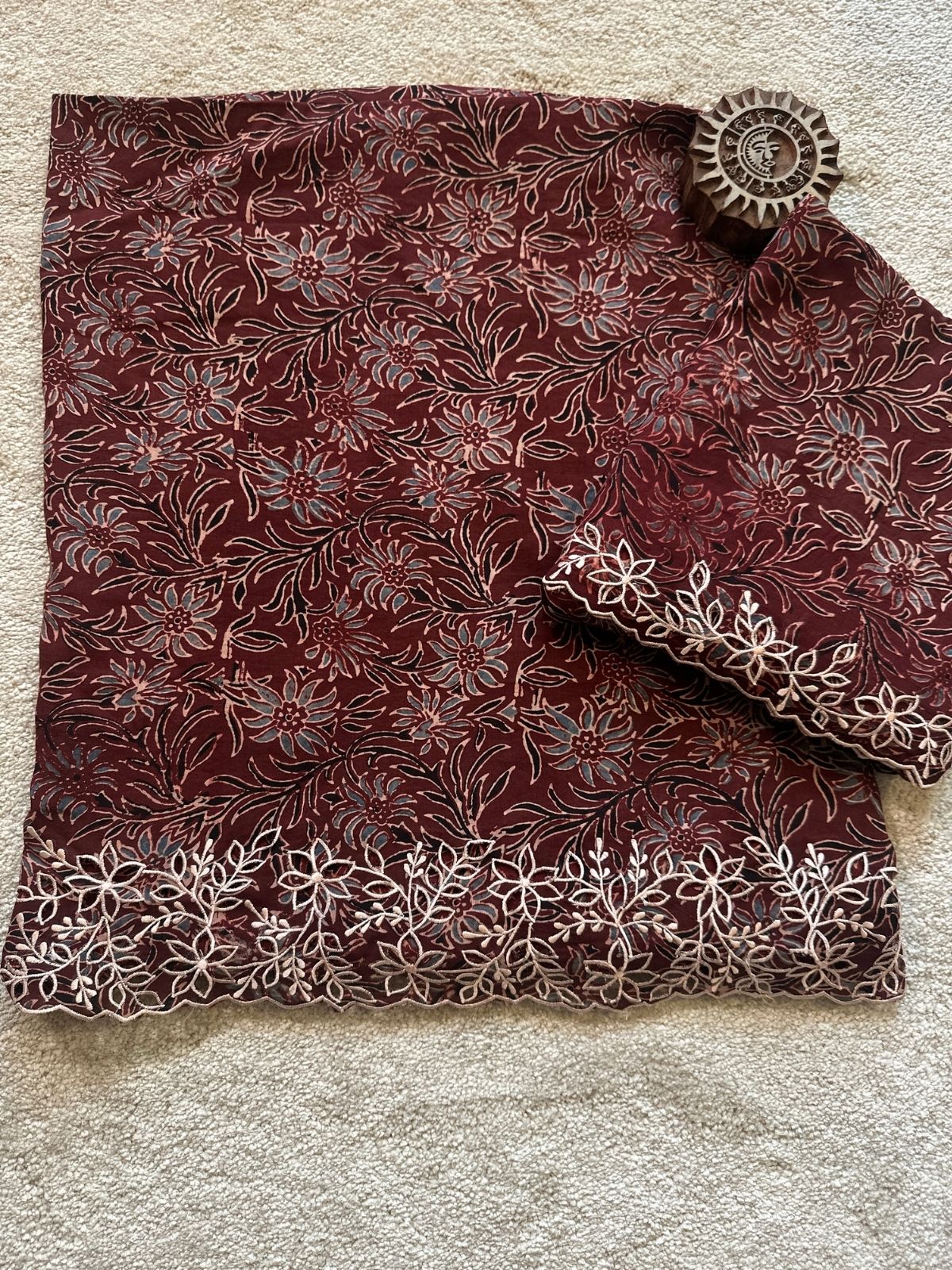 Exclusive Cutwork embroidered Ajrak Cotton Malmal Coord Set
