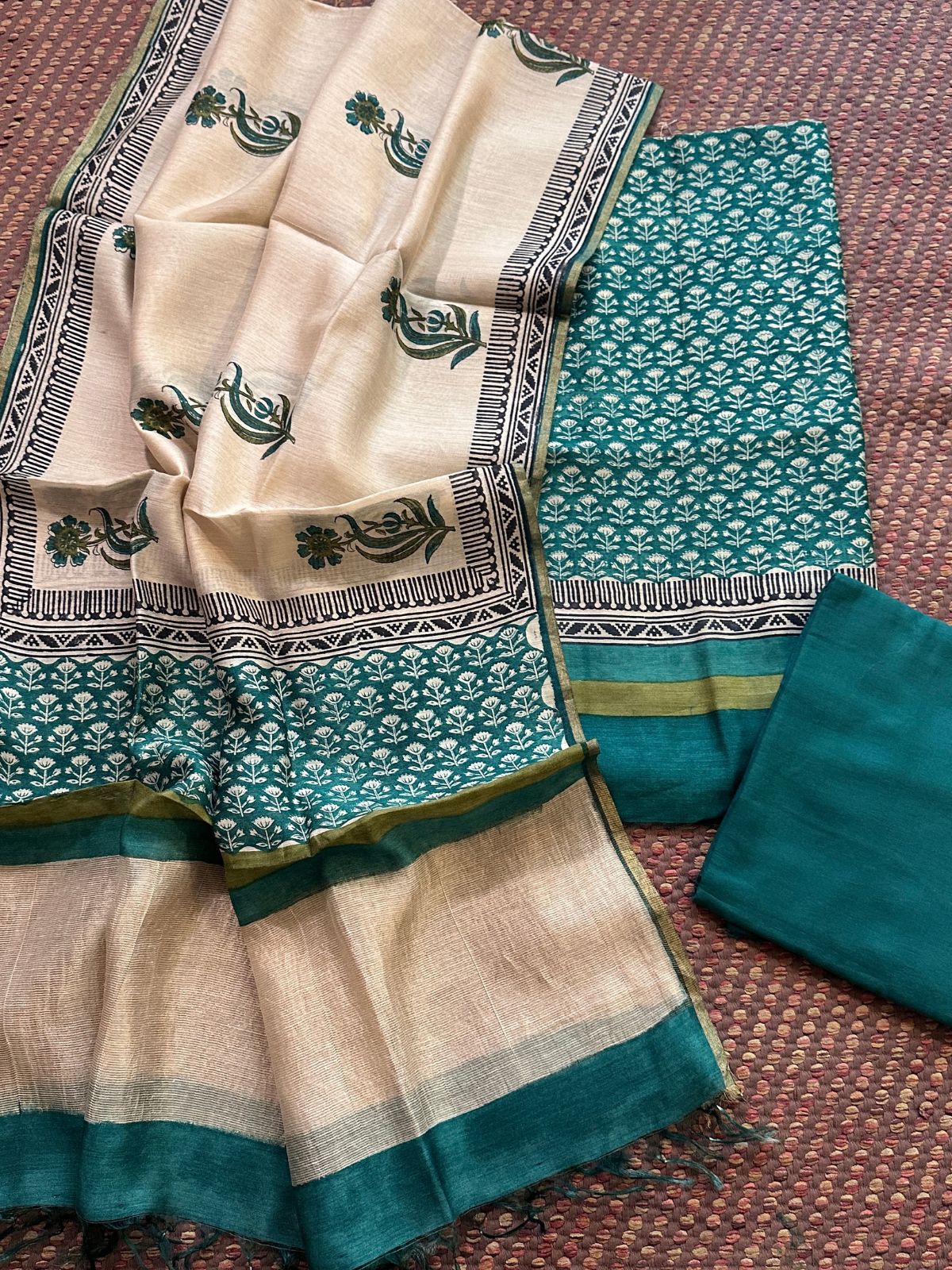 Premium Pure Tussar Silk Unstitched Set