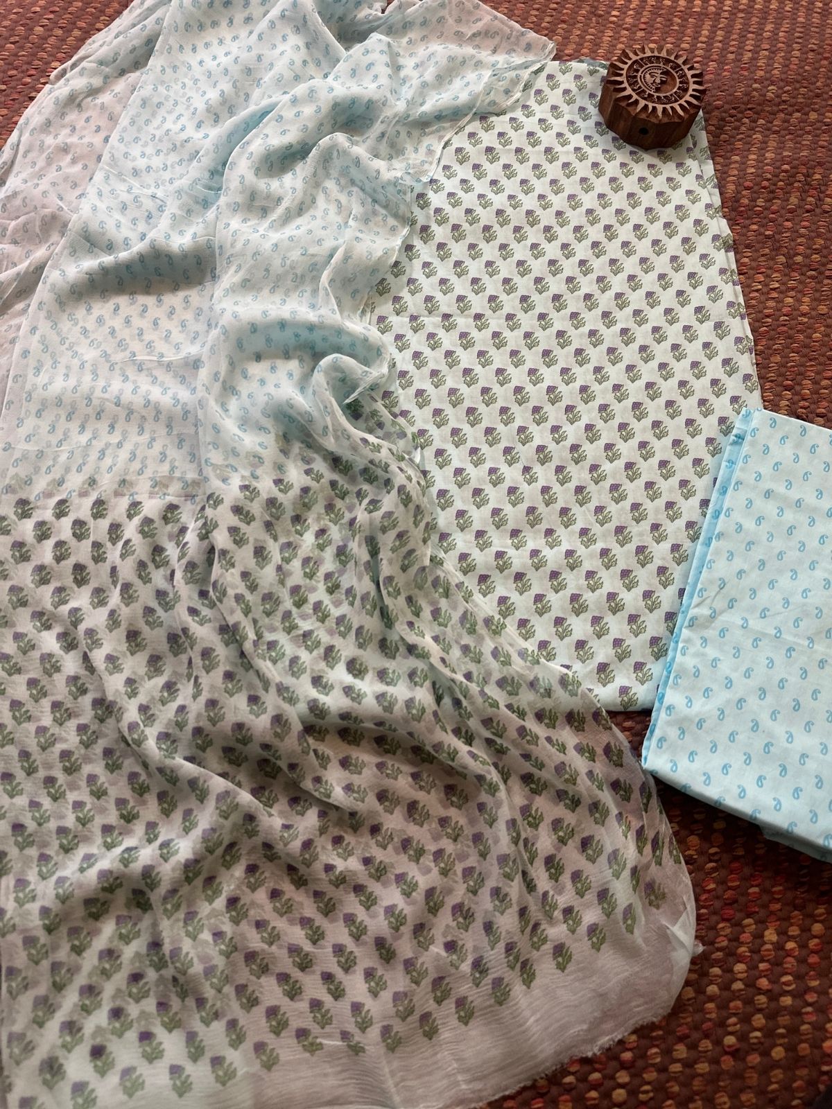 Pure Cotton Unstitched Set with Chiffon Dupatta