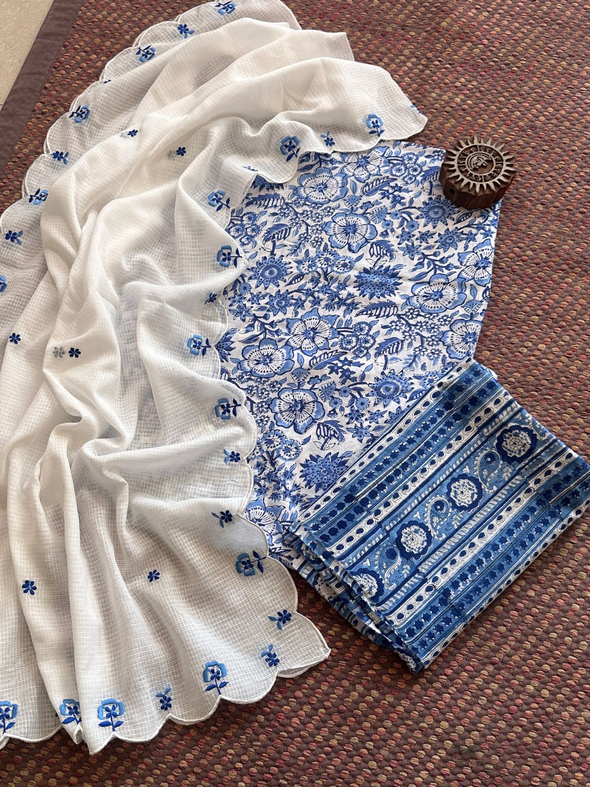 Pure Cotton Handblock Fabric with Embroidered Dupatta