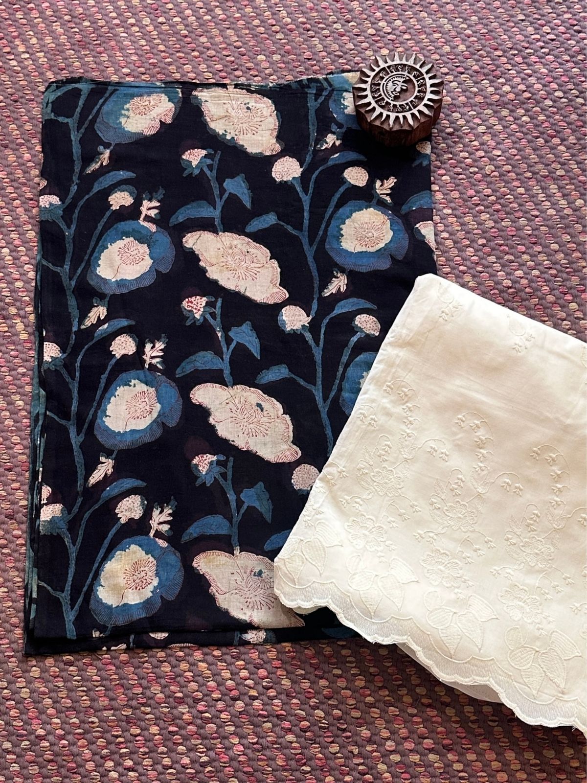 Pure Cotton Mul Fabric in natural dyes with & Embroidered Bottom