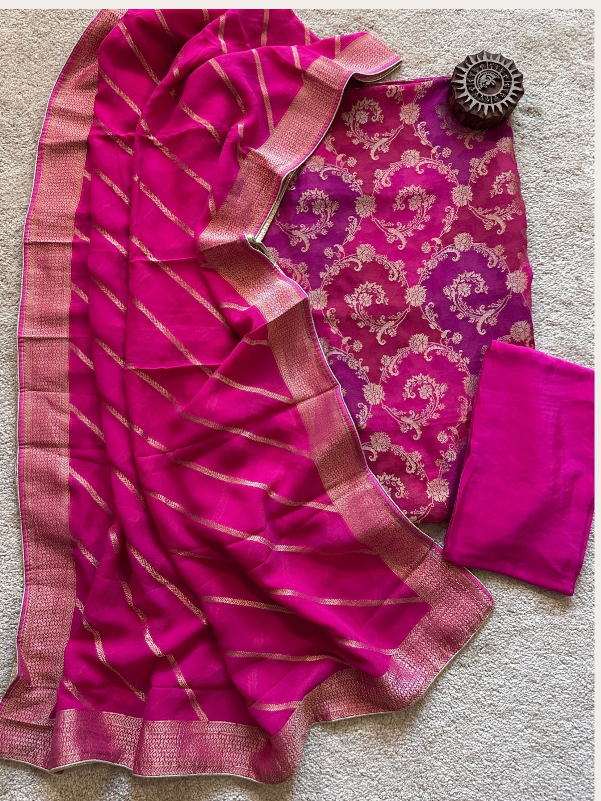 Rani- Premium Georgette Benarsi  Rangkat Weave Unstitched Set