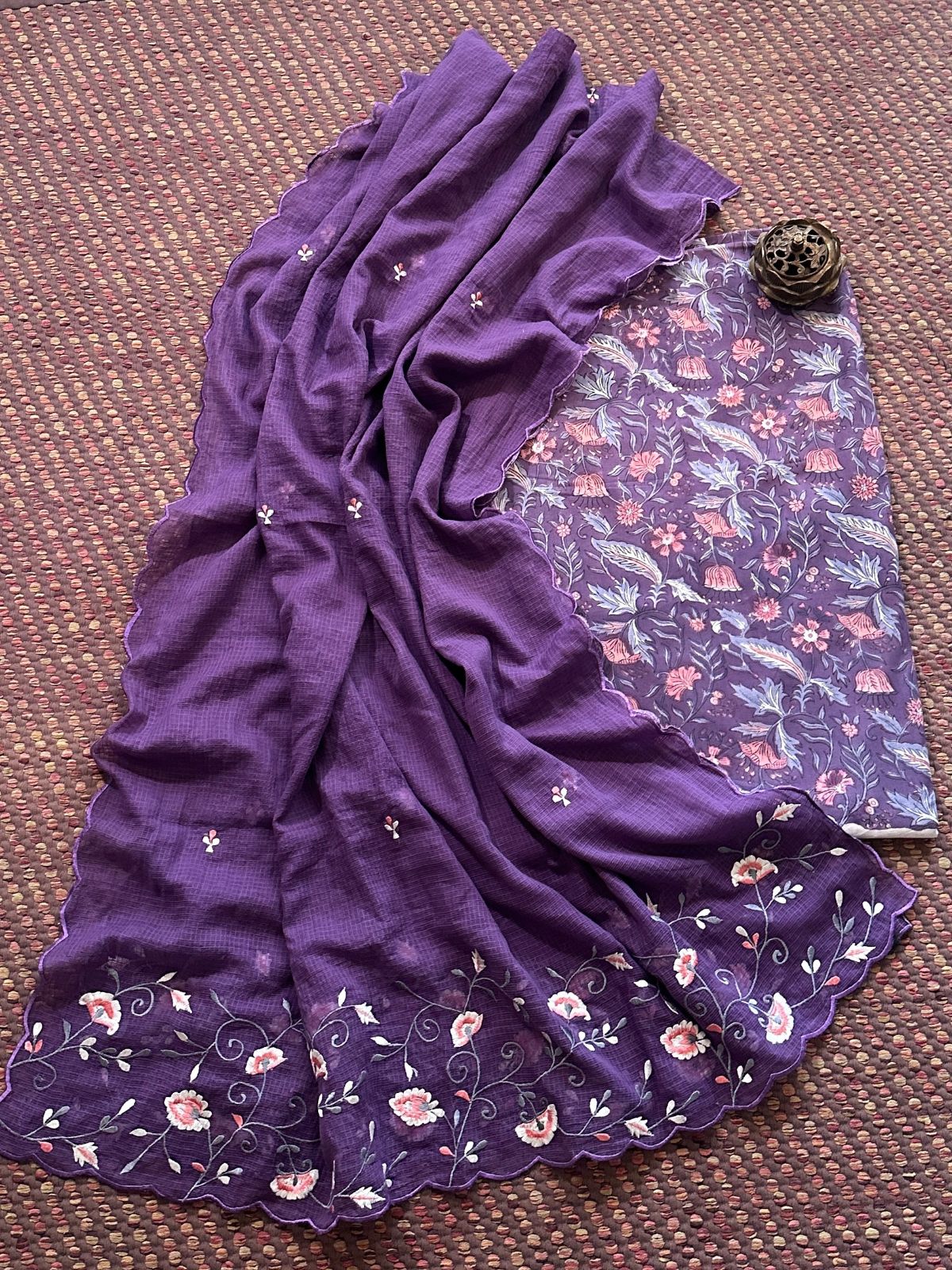 Pure Cotton Handblock Fabric with Embroidered Dupatta