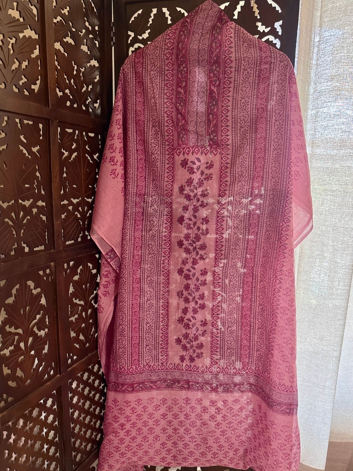 Premium Hand-blocked Malmal Maheswari Unstitched Set
