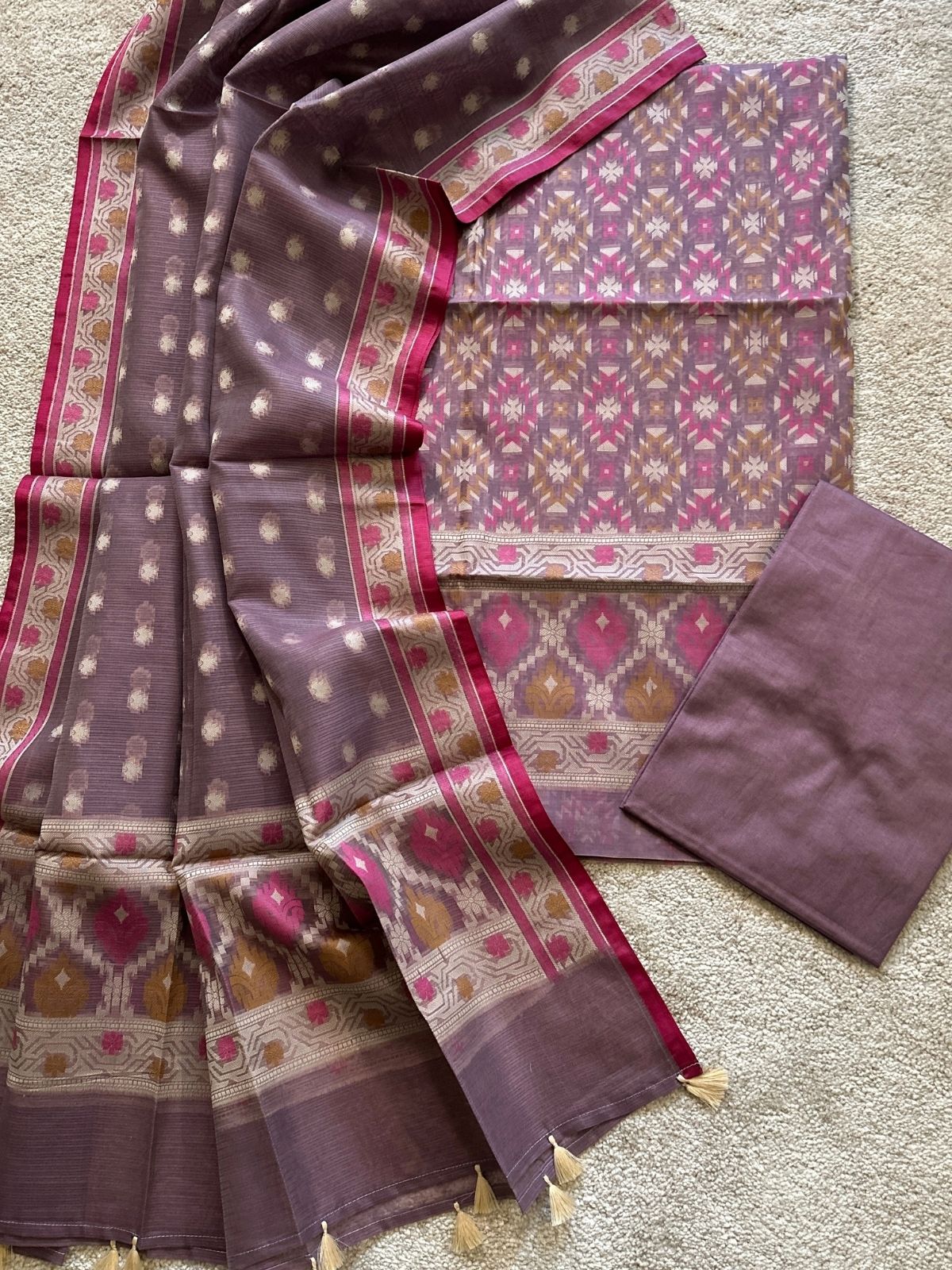 Dusty Grape- Jamdani Cotton Unstitched Set