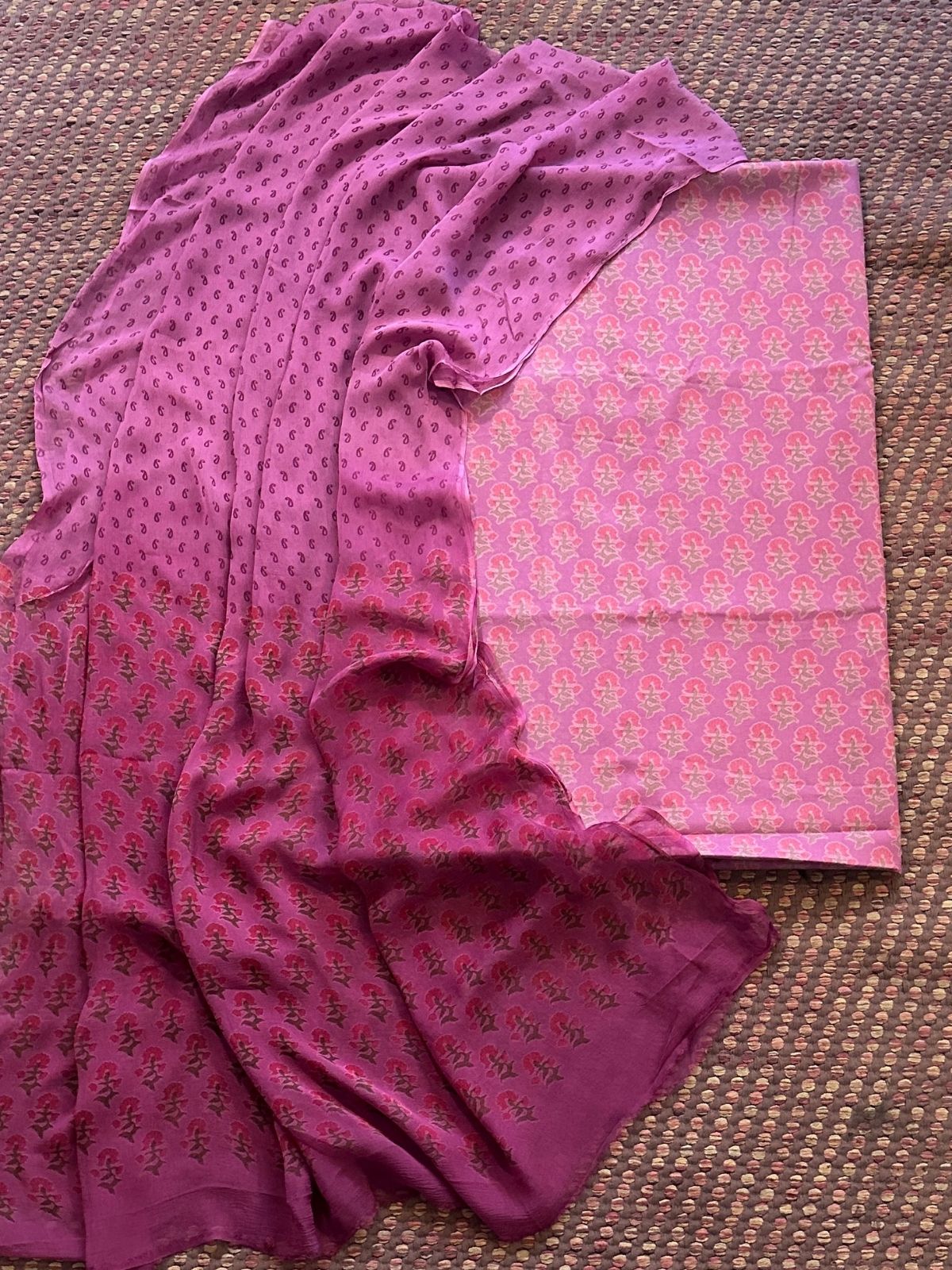 Spun Block Printed Unstitched Set