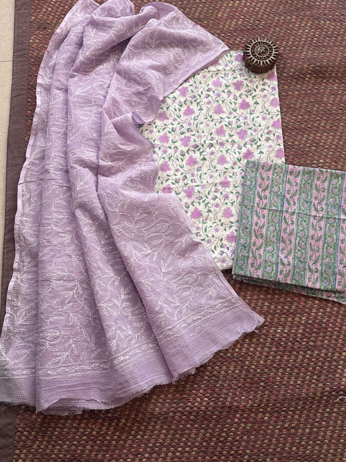 Pure Cotton Hand Blocked Set with Chikankari Dupatta