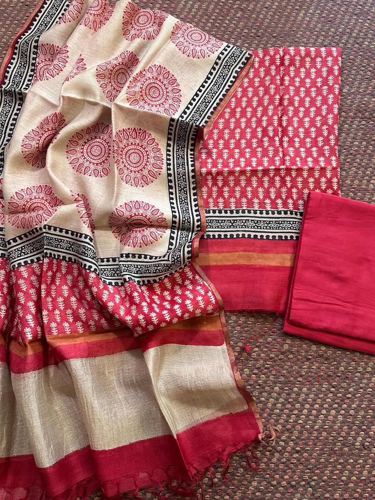 Premium Pure Tussar Silk Unstitched Set
