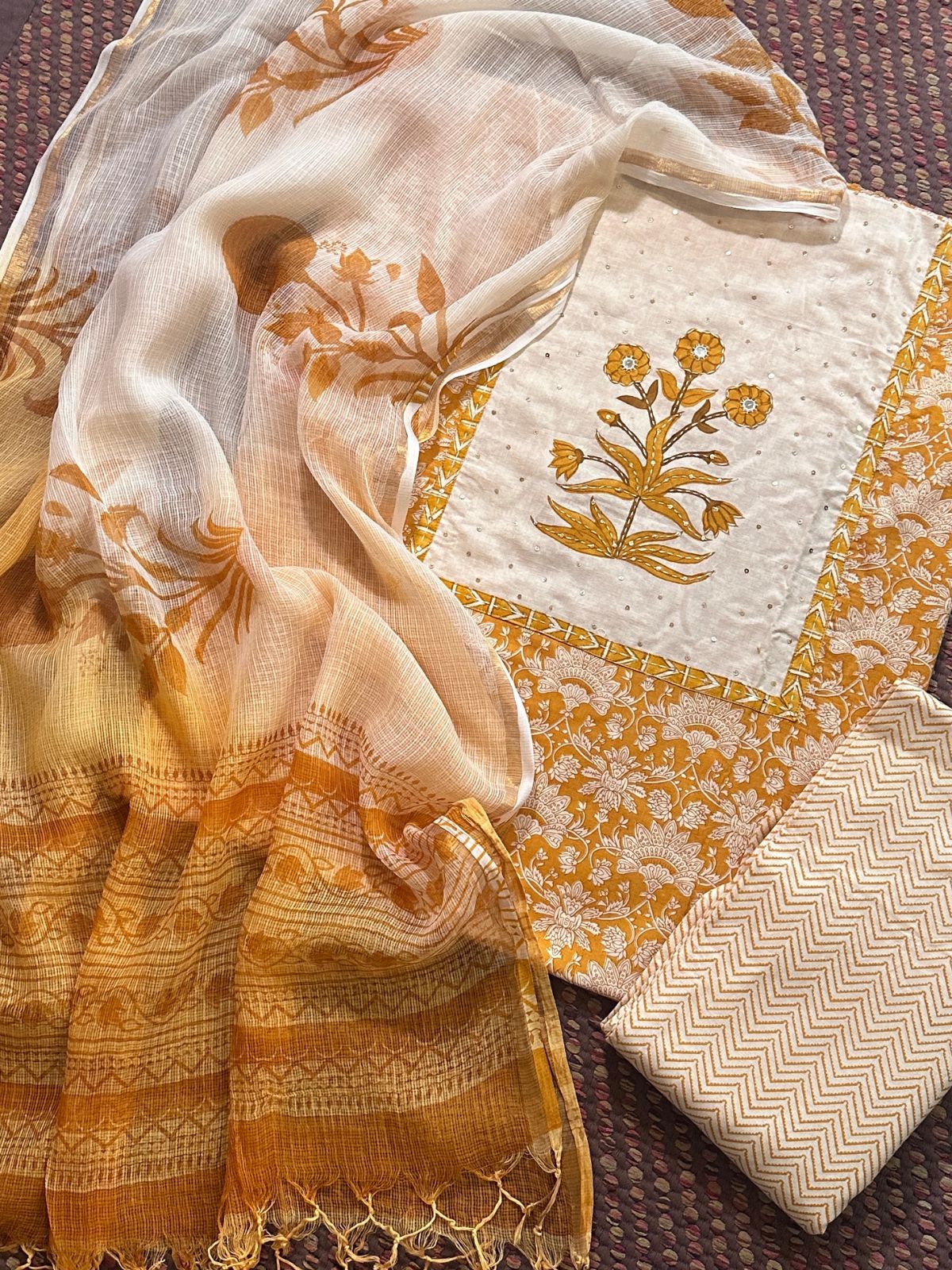 Pure Cotton Unstitched Set with Kota Dupatta
