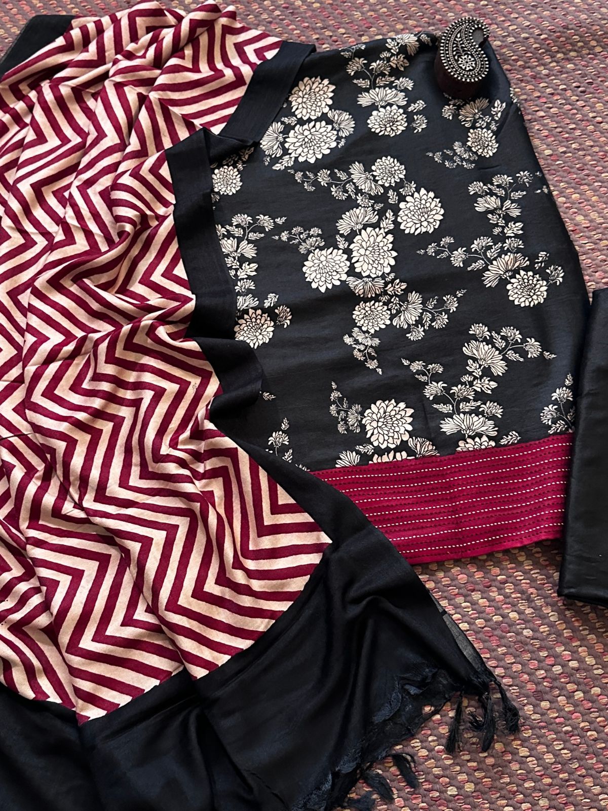 Spun Block Printed Unstitched Set