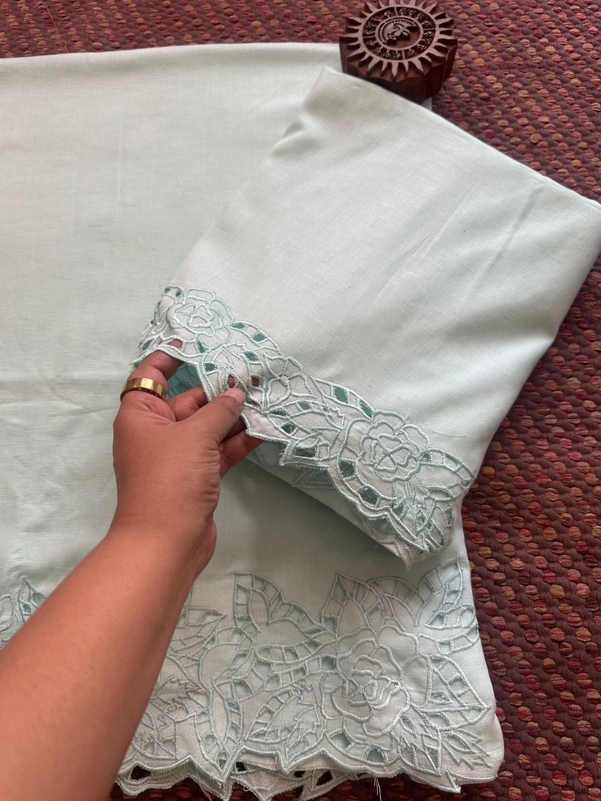 Exclusive Linen Cotton Coord Set with Cutwork Embroidery - Top & Bottom