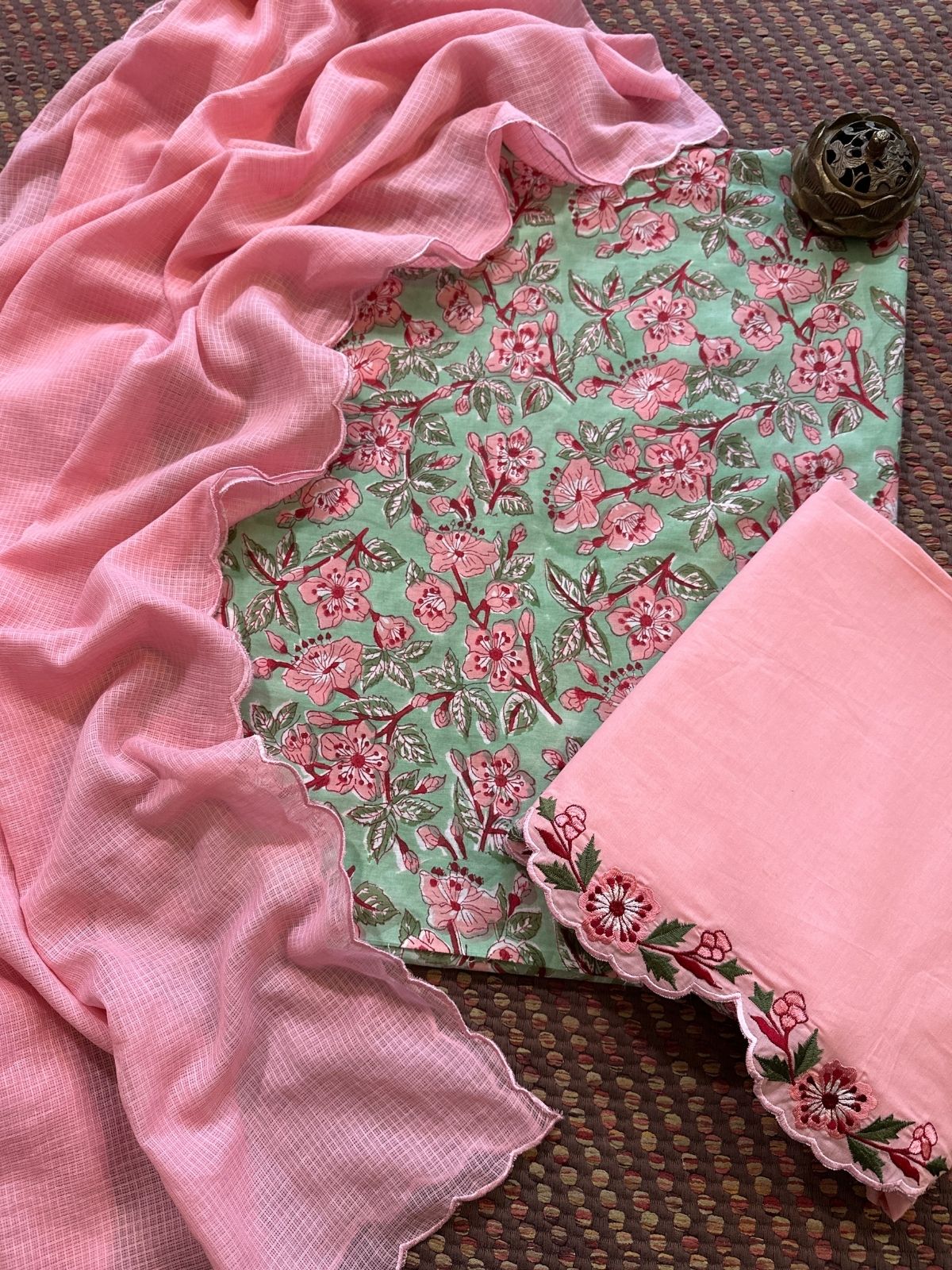 Pure Cotton Malmal Handblocked Unstitched Set