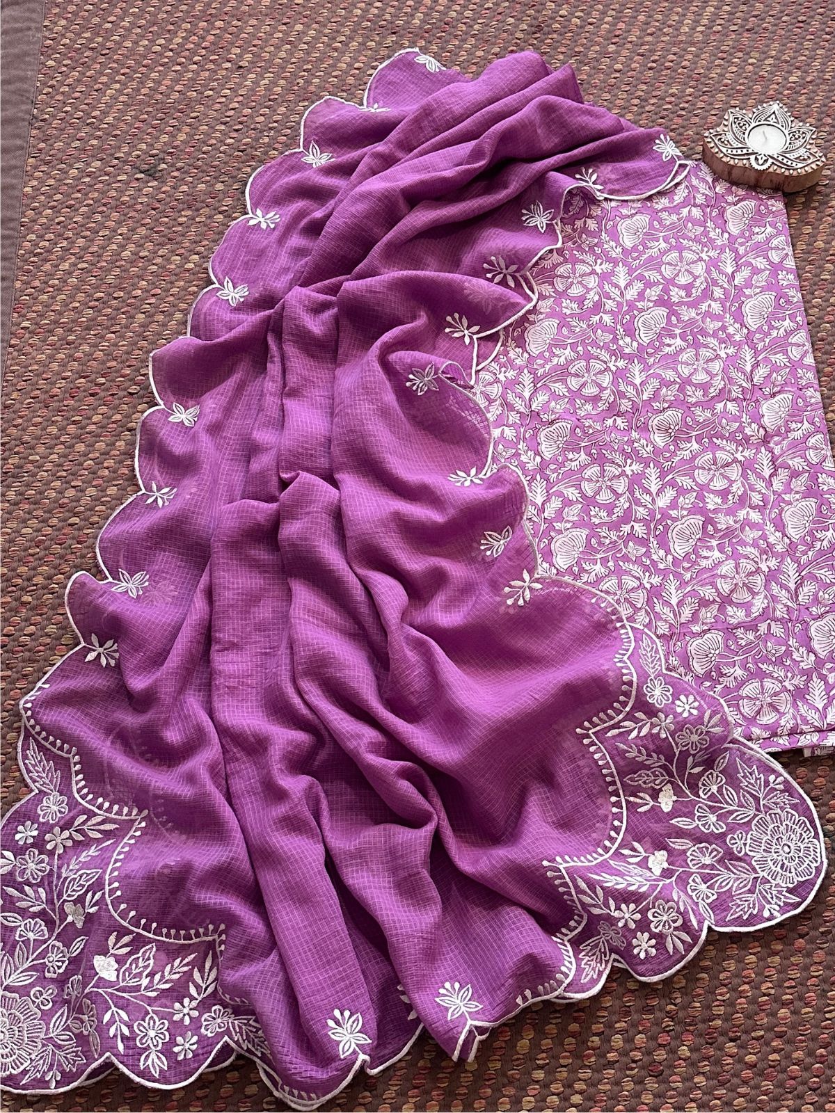 Pure Cotton Handblock Fabric with Exclusive Embroidered Dupatta