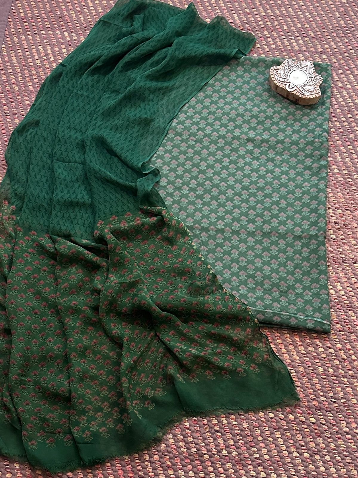 Spun Block Printed Unstitched Set