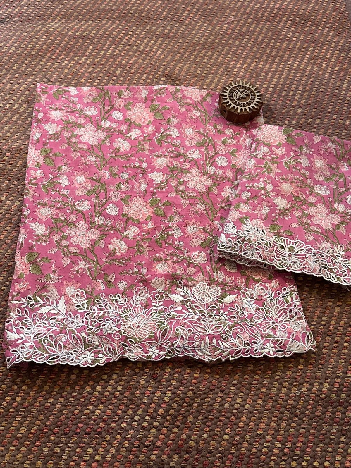 Cutwork Pure Cotton Hand-blocked Coord Set