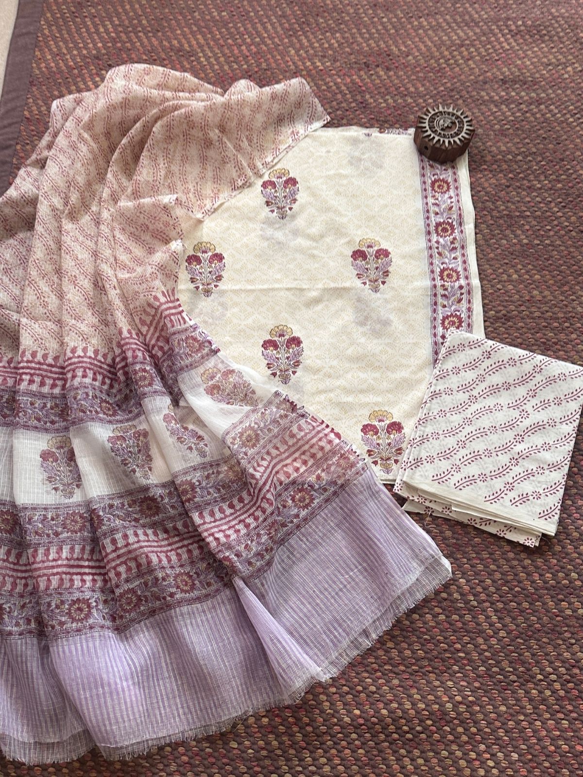 Pure Cotton Unstitched Set with Kota Dupatta