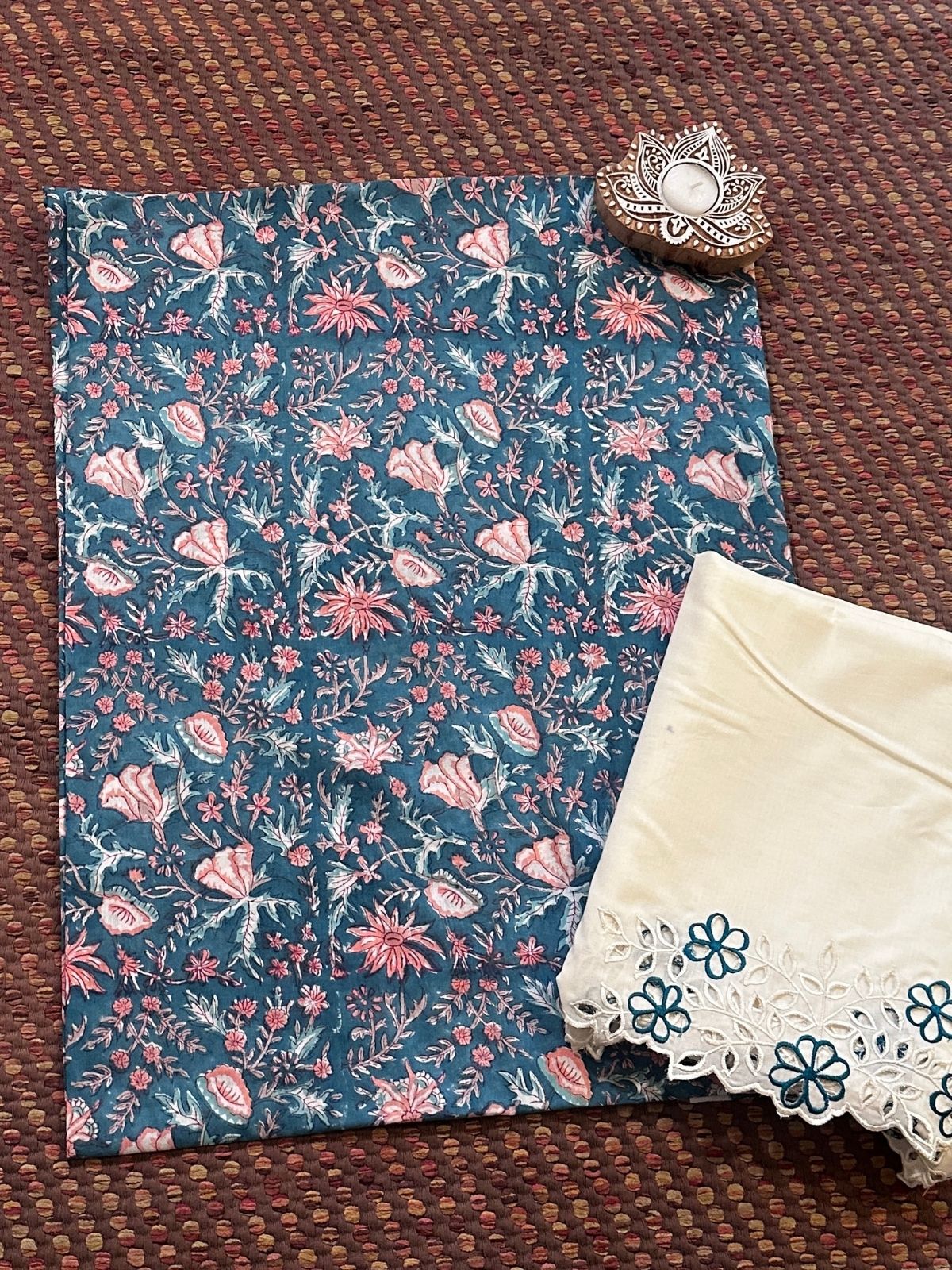 Pure Cotton fabric with Cutwork Bottom Unstitched Set